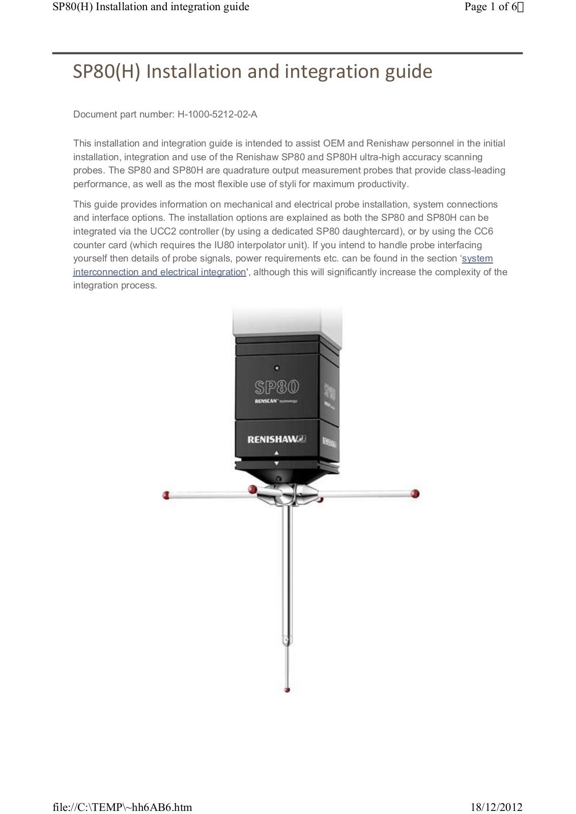 renishaw SP80H User Manual