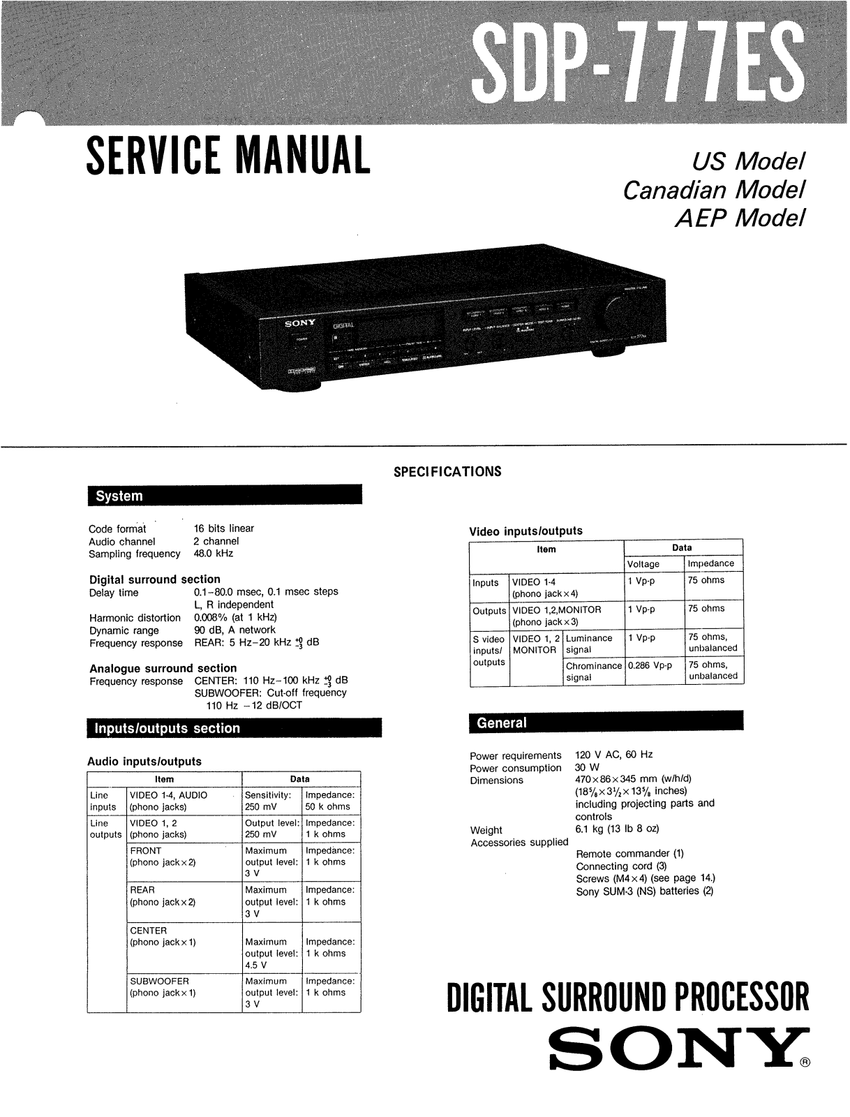 Sony SDP 777ES Service Manual