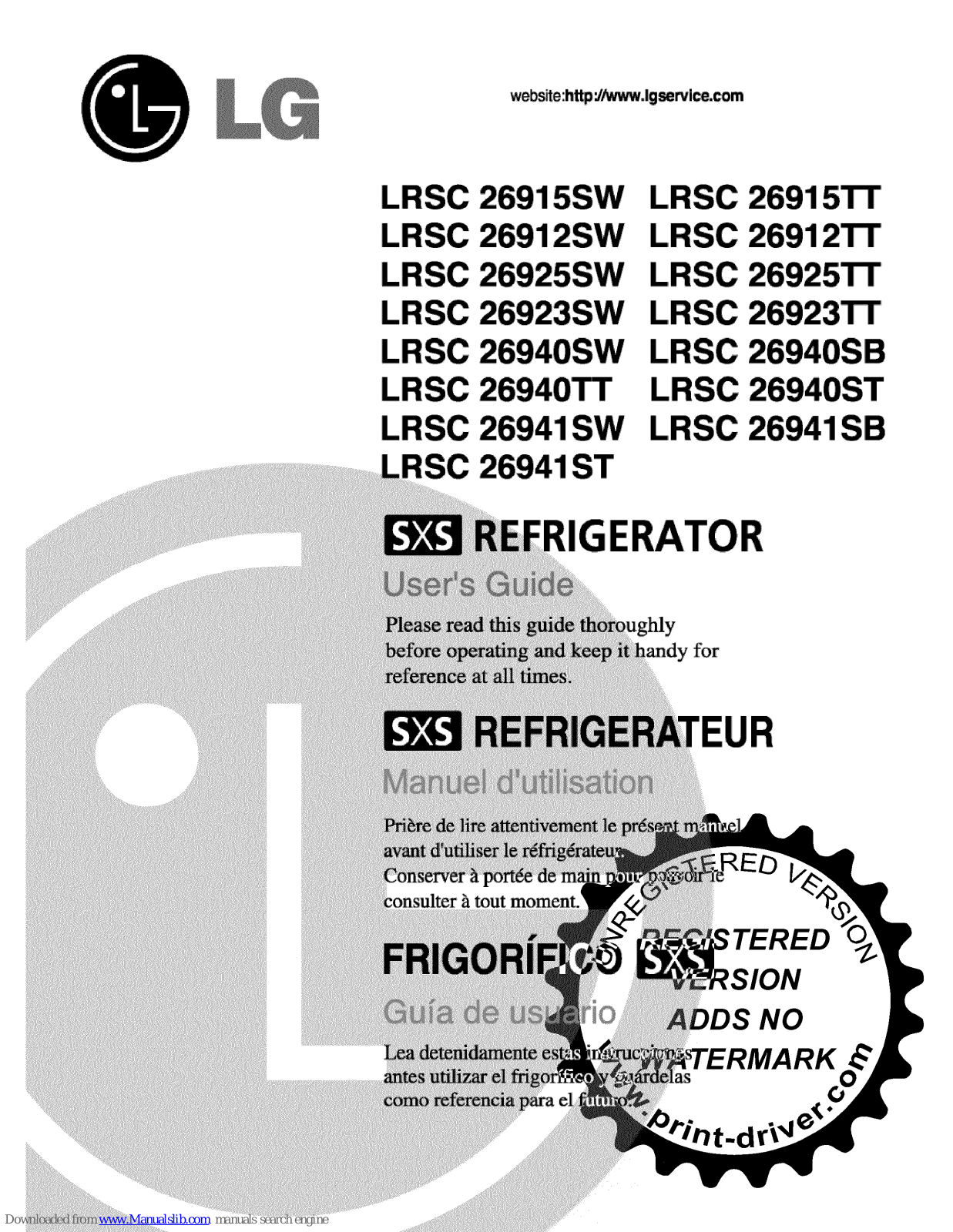 LG LRSC 26923SW, LRSC 26941SW, LRSC 26940SW, LRSC 26940TT, LRSC 26912SW User Manual