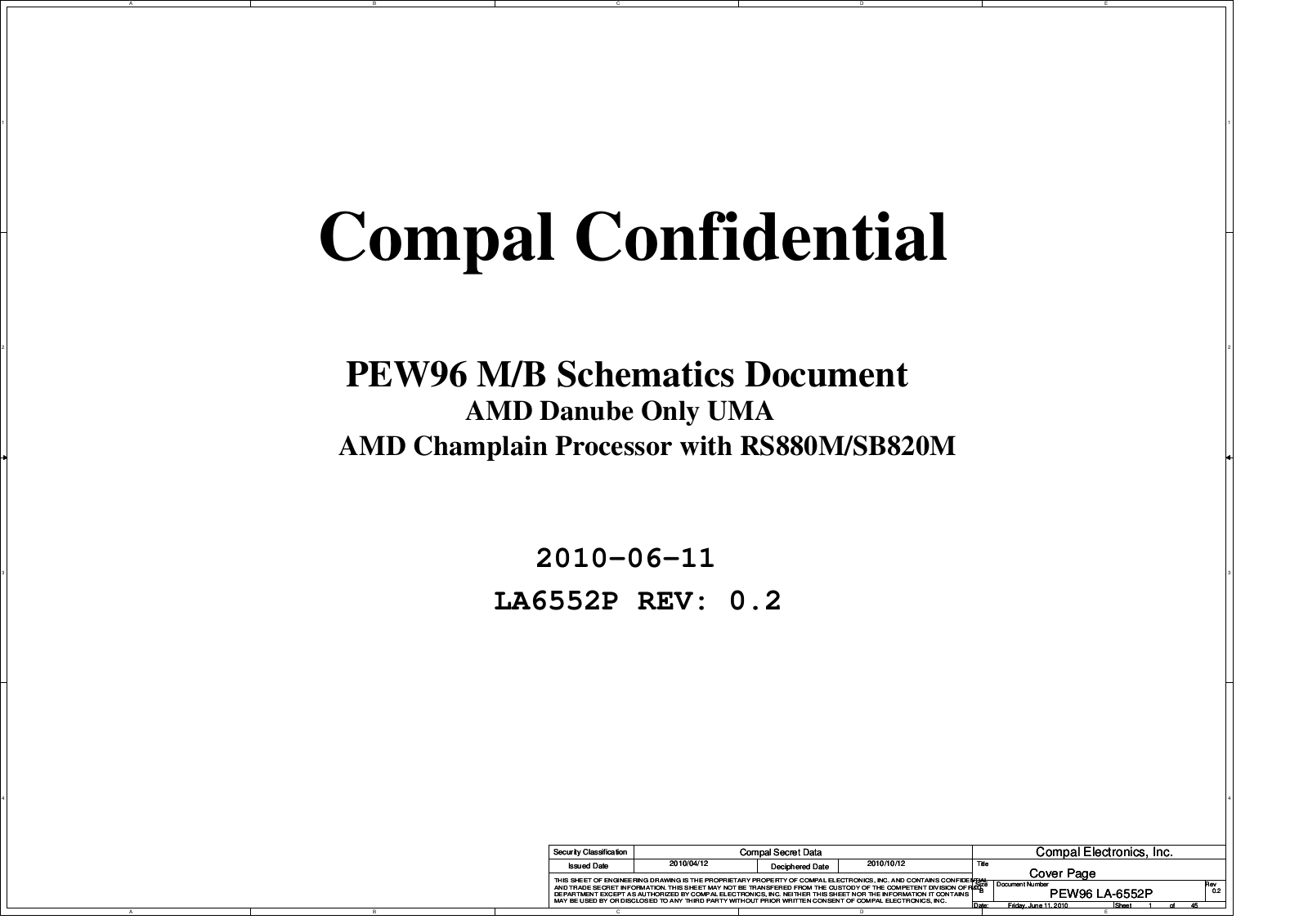 Compal LA-6552P PEW76, LA-6552P PEW86, LA-6552P PEW96 Schematic