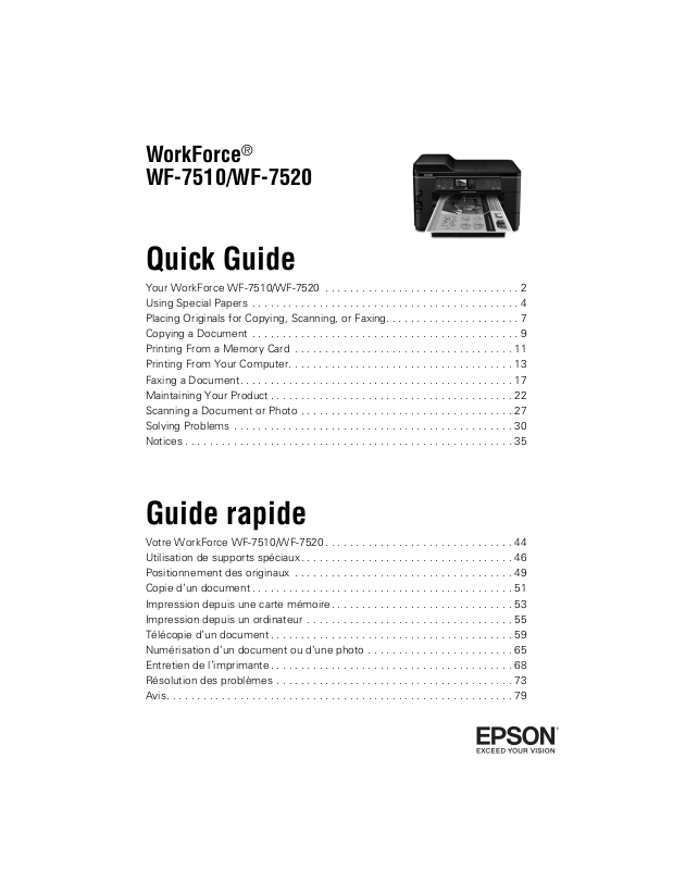Epson Workforce Wf 7510 Workforce Wf 7520 Quick Guide 8060