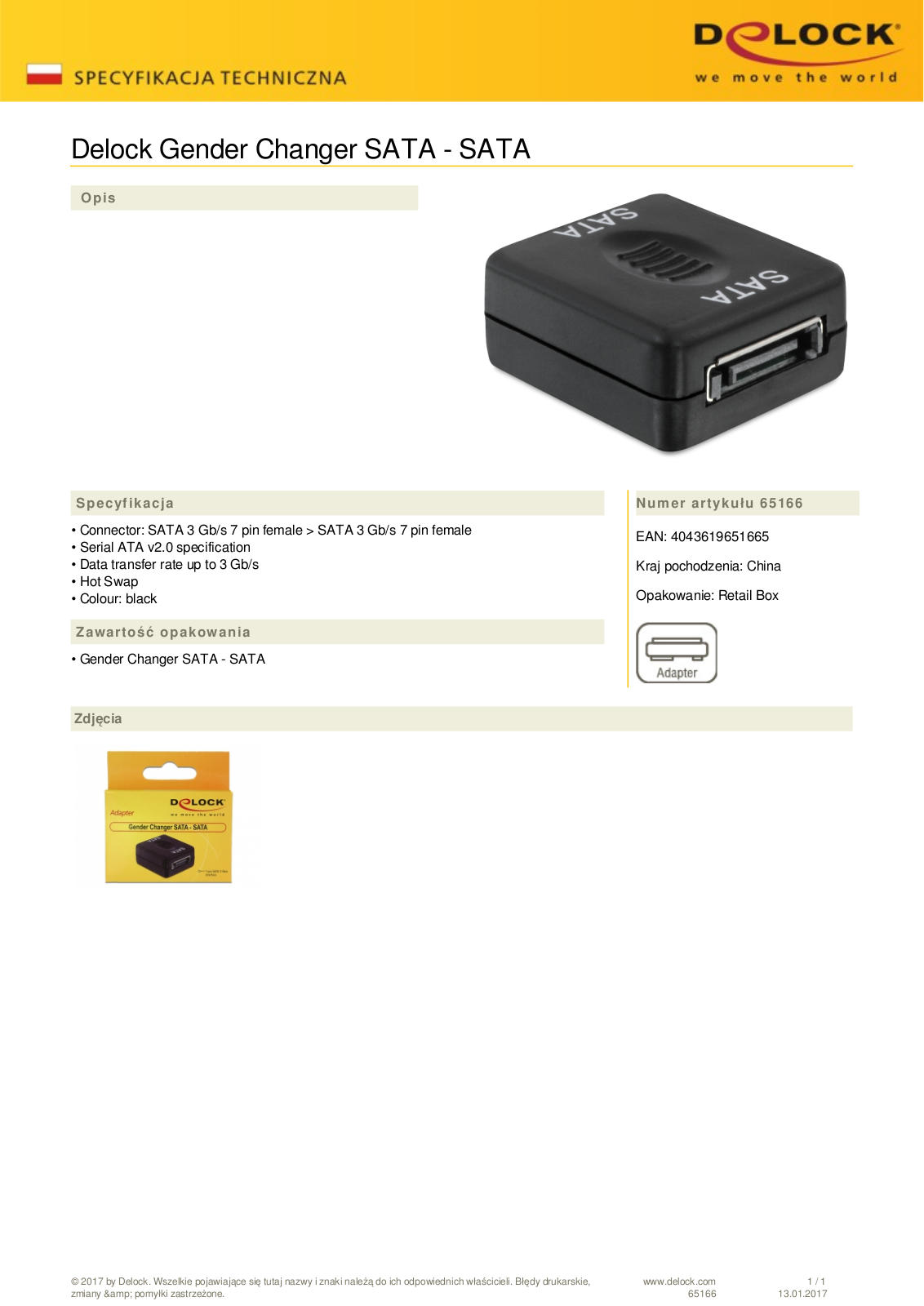 DeLOCK SATA socket-socket adapter User Manual