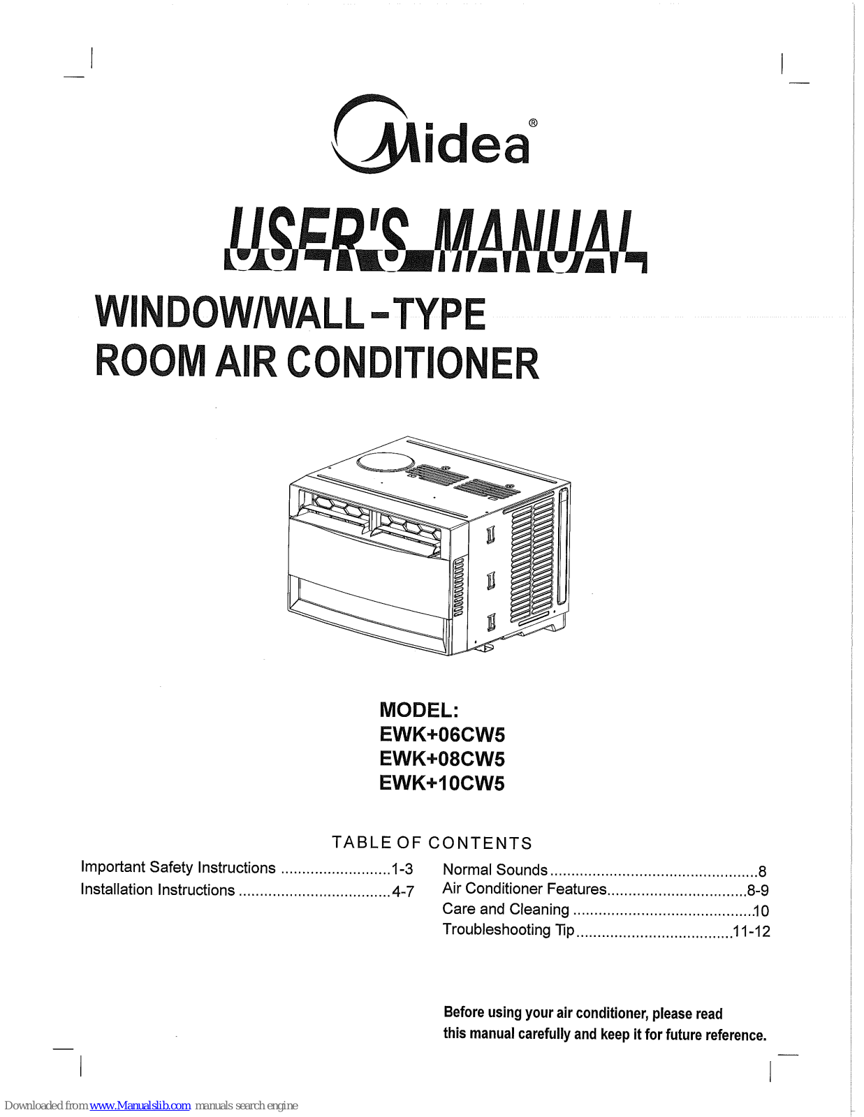 Midea EWK+10CW5, EWK+06CW5, EWK+08CW5 User Manual