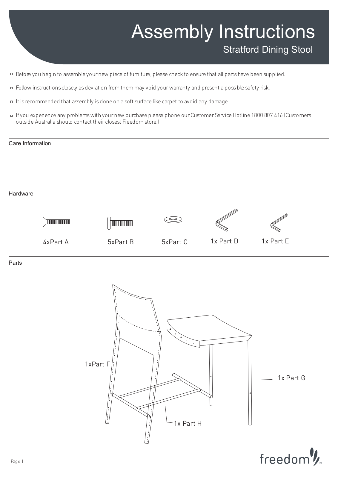 Freedom Stratford Dining Stool Assembly Instruction