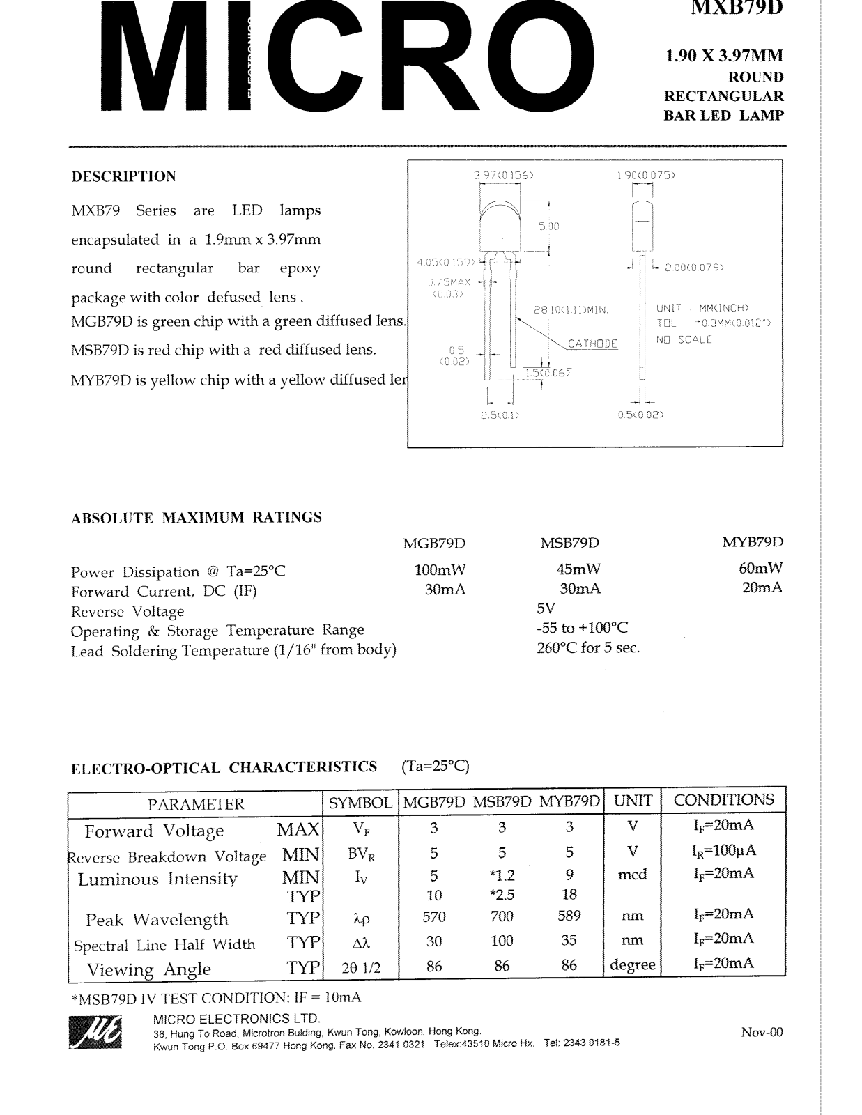 MICRO MYB79D, MSB79D, MGB79D Datasheet