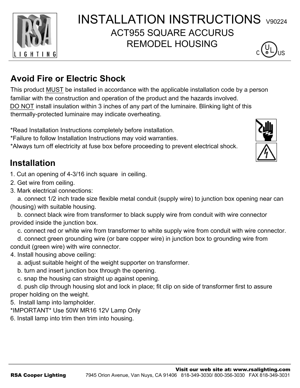 Cooper Lighting ACT955 User Manual