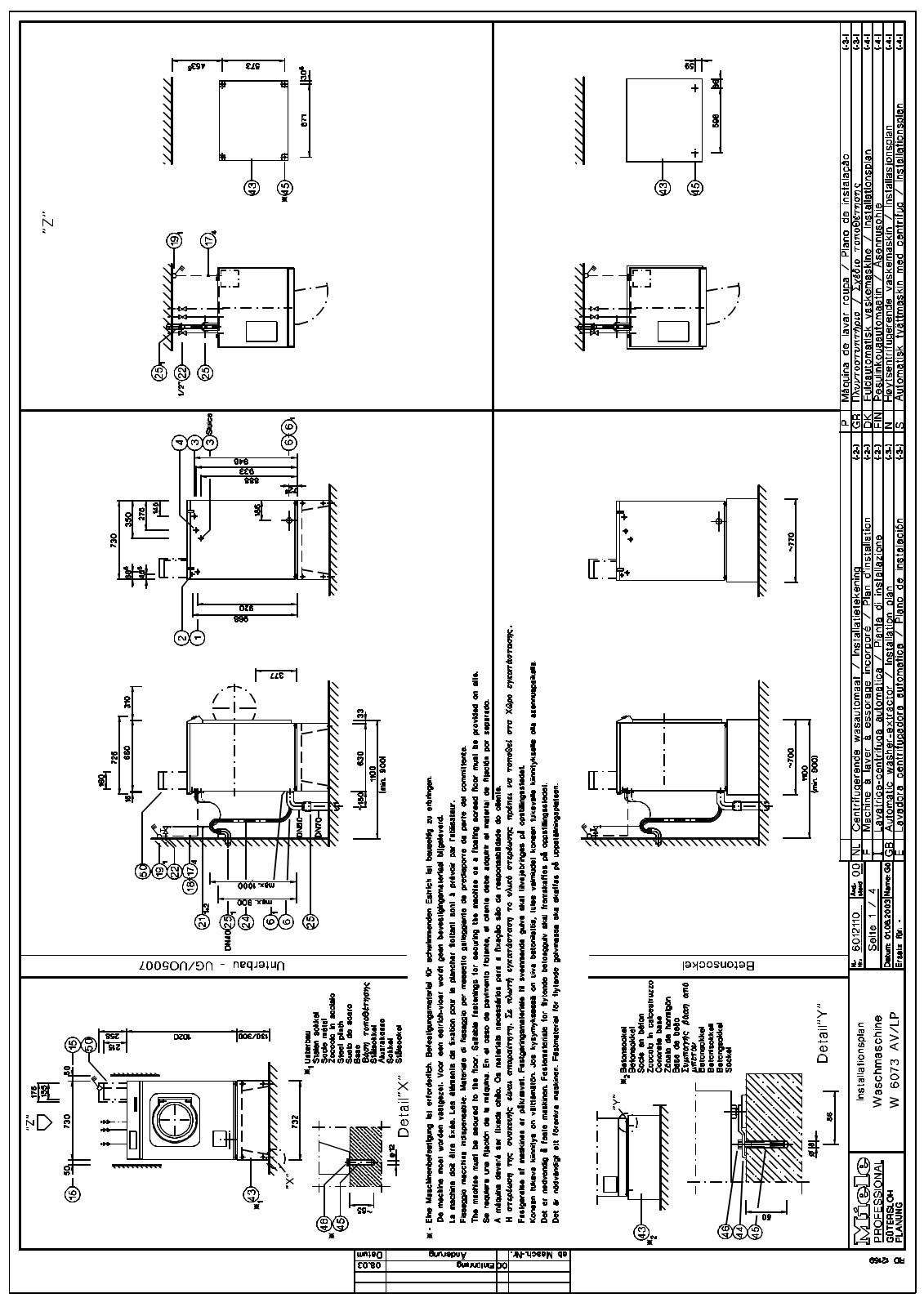 Miele W 6073 LP, W 6073 AV Installation diagram