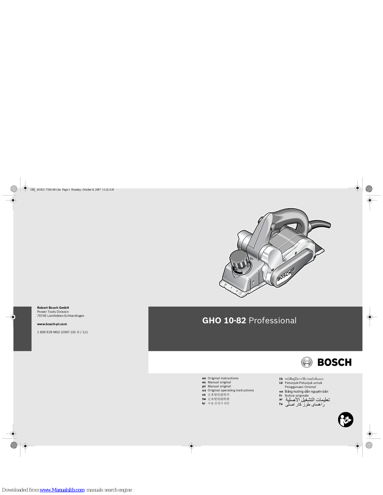 Bosch GHO 10-82 Professional Original Instructions Manual