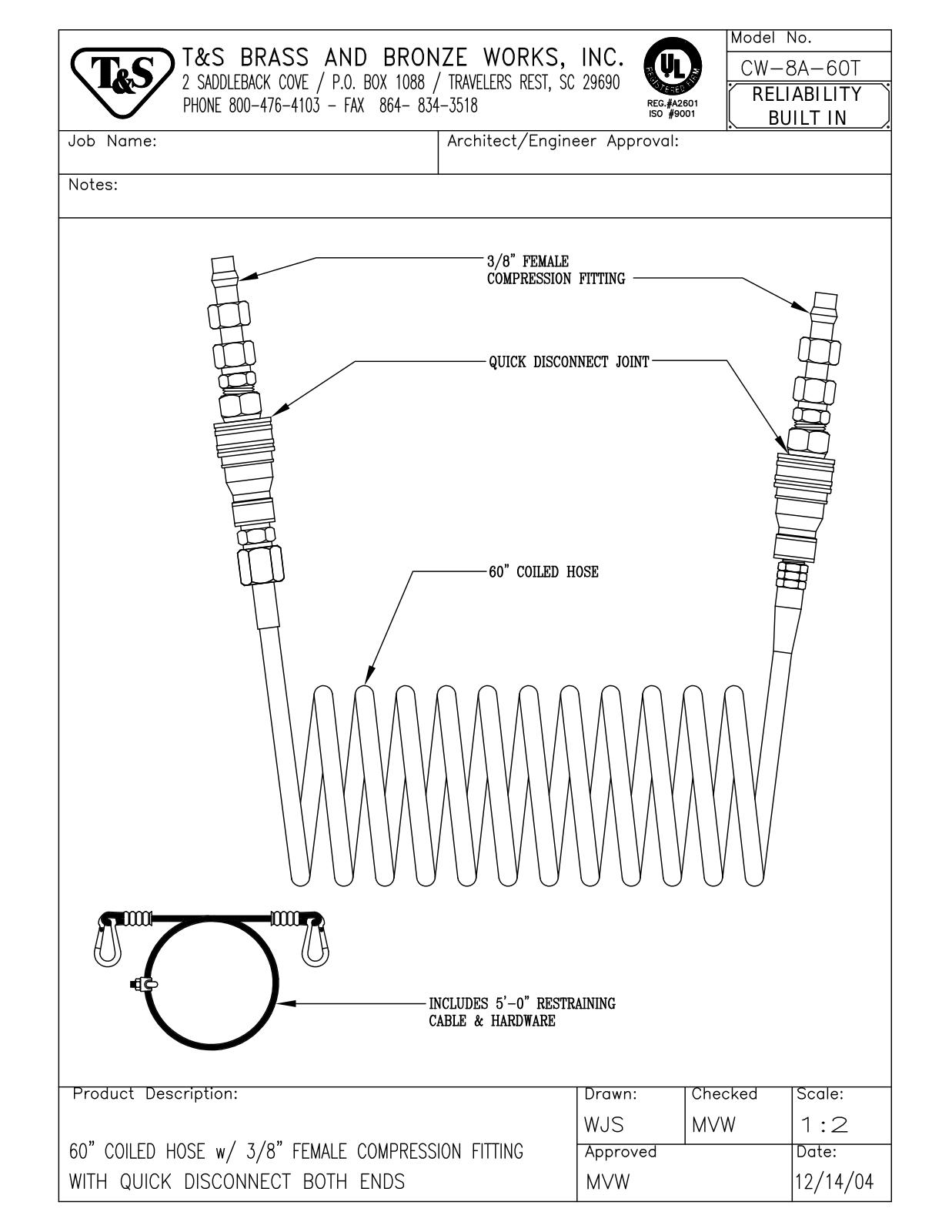 T&S Brass CW-8A-60T User Manual