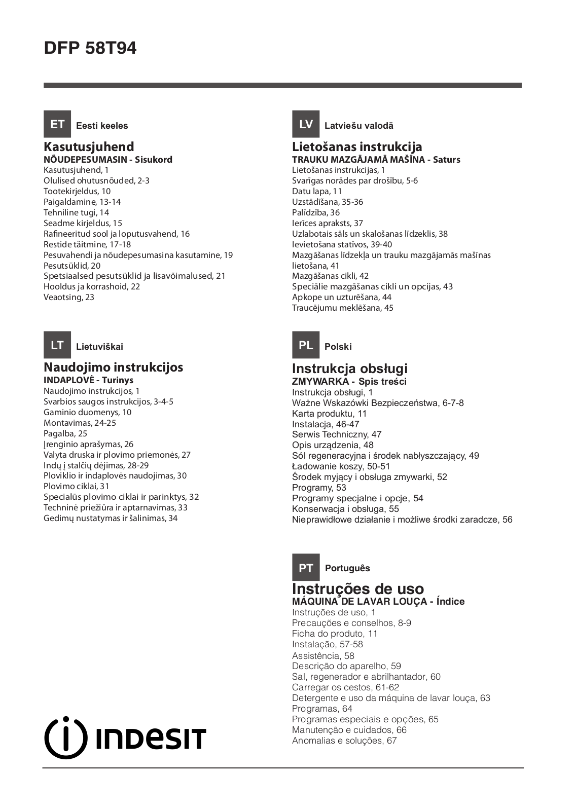 INDESIT DFP 58T94 Z NX User Manual