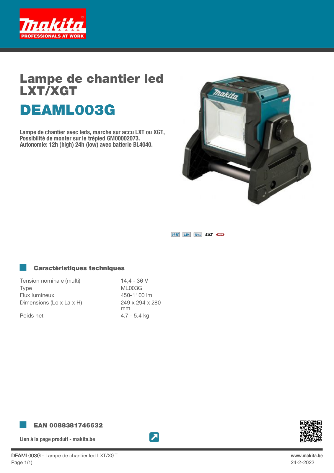 Makita DEAML003G Specification - ManualMachine.com