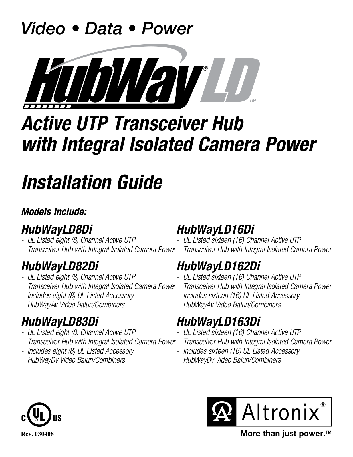 Altronix HubWayLD162Di, HubWayLD163Di, HubWayLD16Di, HubWayLD82Di, HubWayLD83Di Installation Instructions