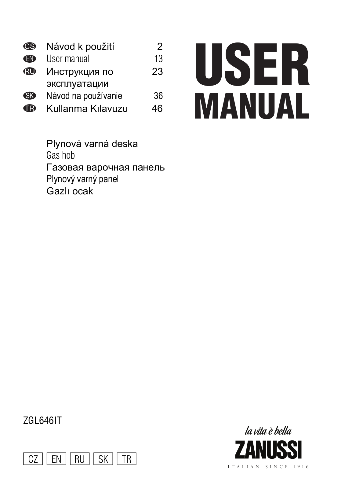 Zanussi ZGL646IT User manual