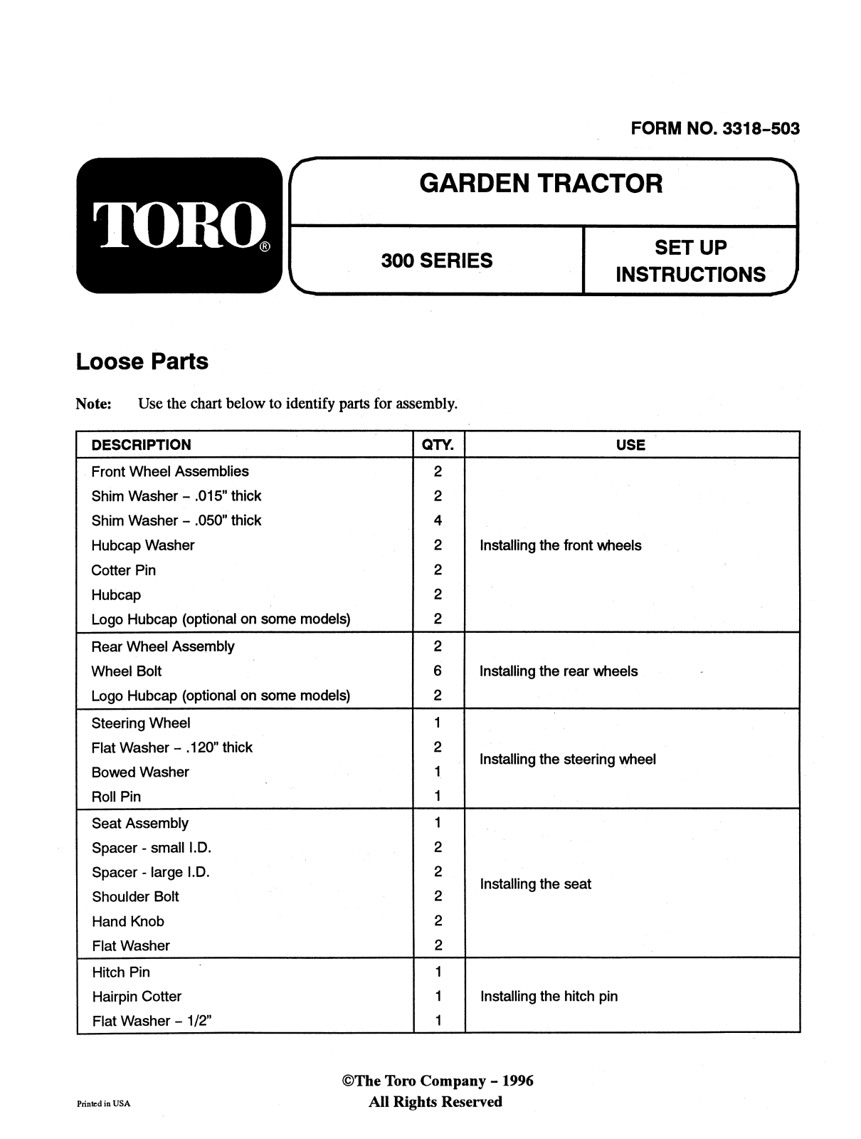 Toro 73402 Setup Instructions