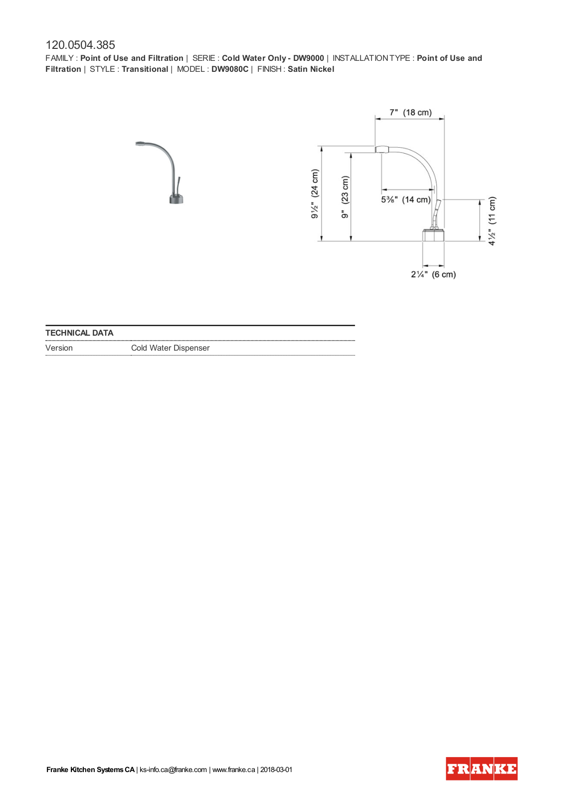 Franke DW9080C Specifications