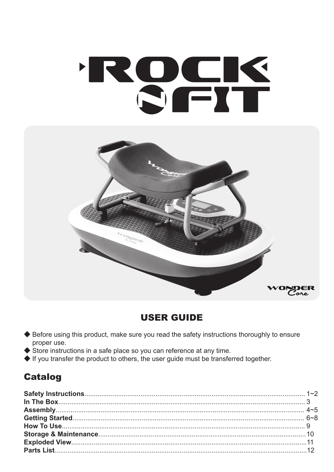 WonderCore Rock n Fit Instruction manual