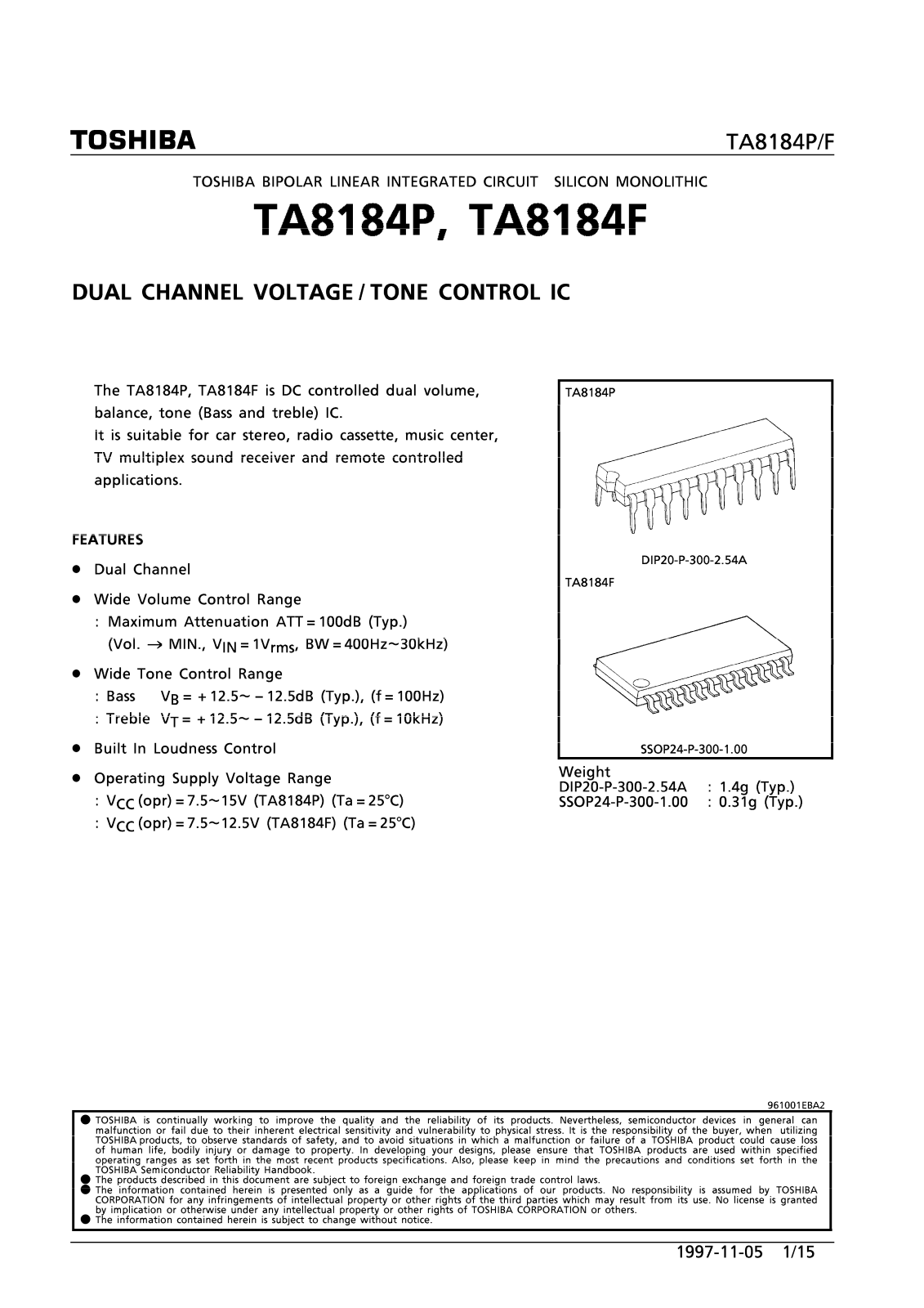 Toshiba TA8184P, TA8184F Datasheet