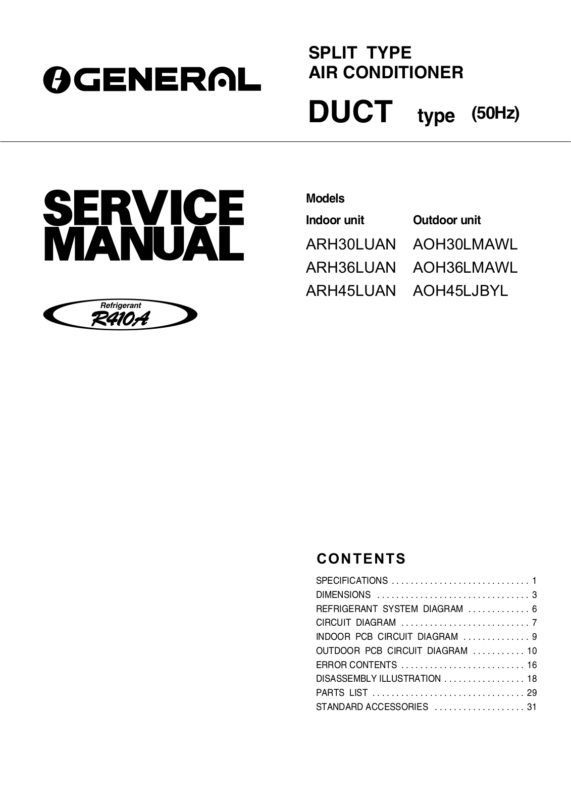General ARH30L, ARH30LUAN, AOH30LMAWL, ARH36L, ARH36LUAN Service Manual