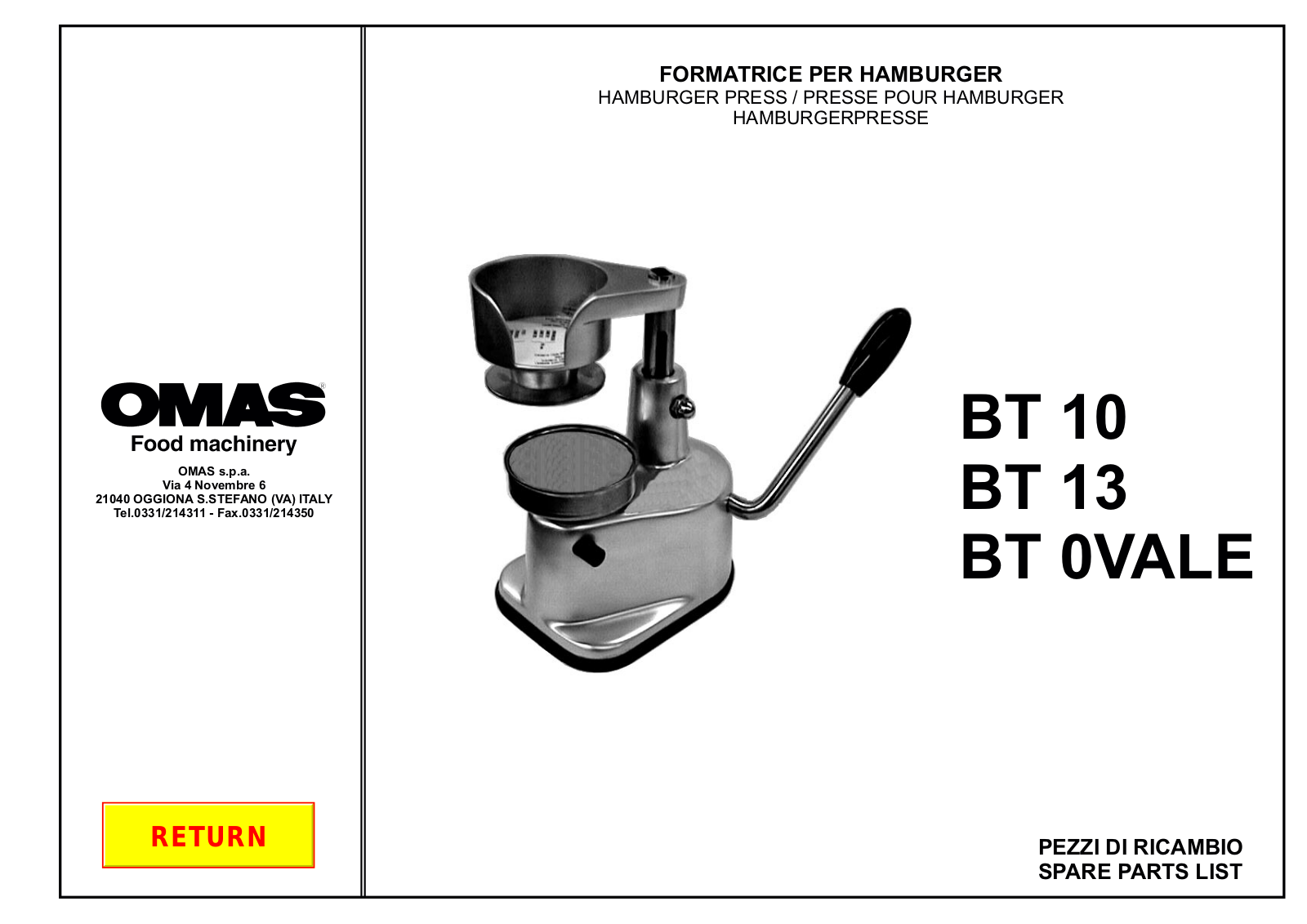 Omas BT 0VALE Parts List