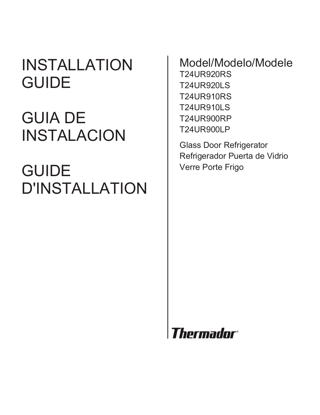 Thermador T24UR910RS, T24UR920RS Installation Manual