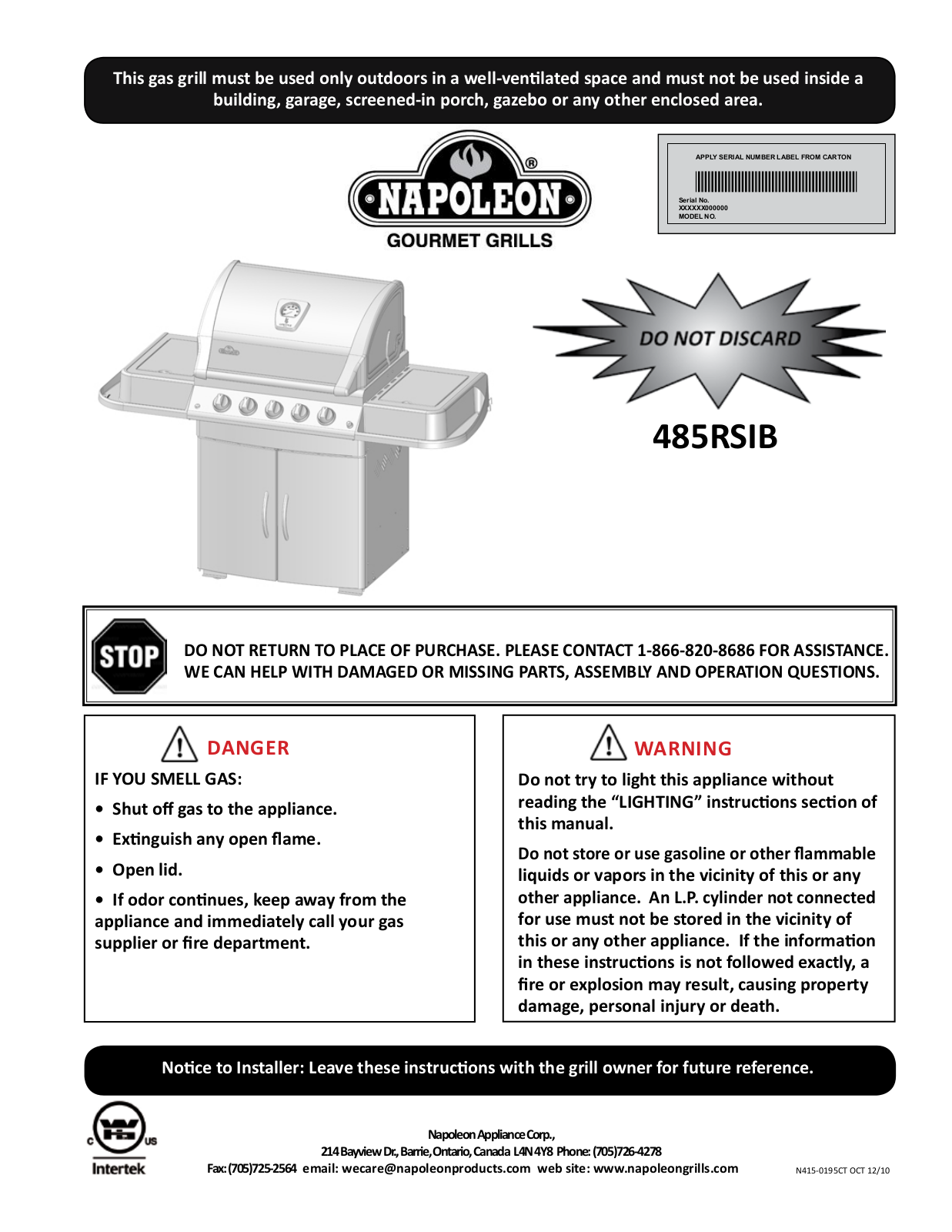 Napoleon Grills 485rsib User Manual