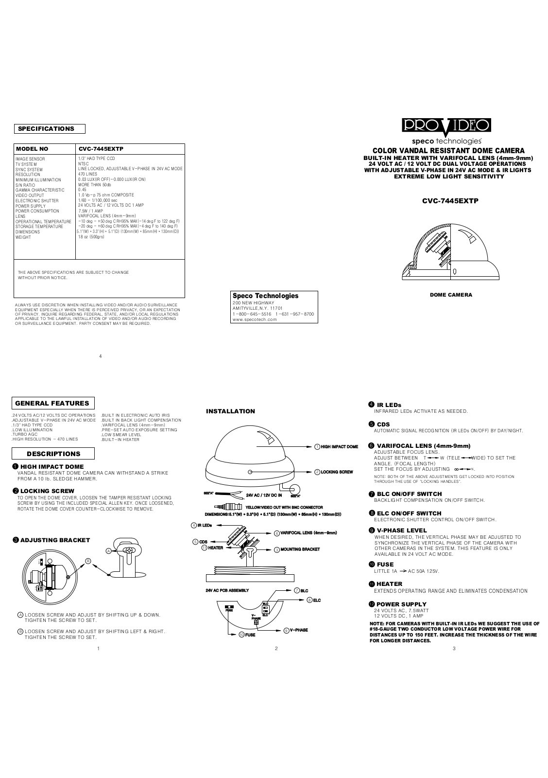 Speco Technologies CVC-7445EXTP User Manual