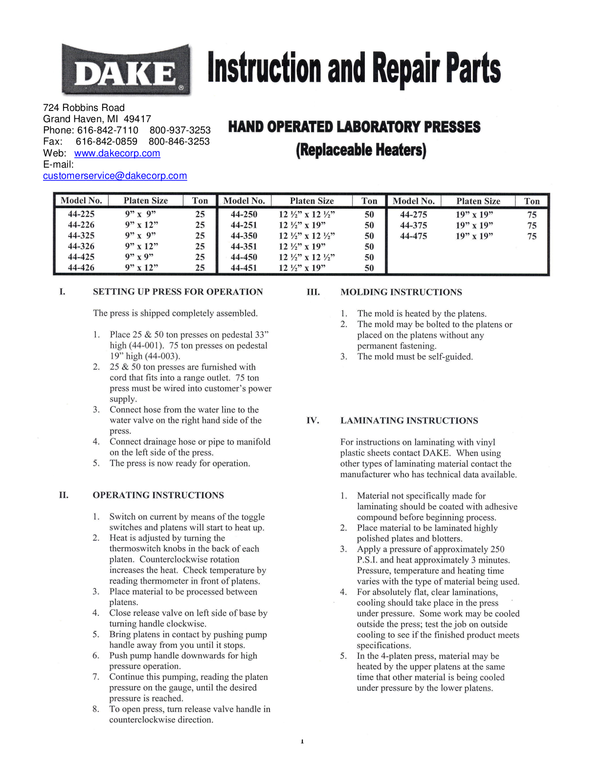 Dake 44 User Manual