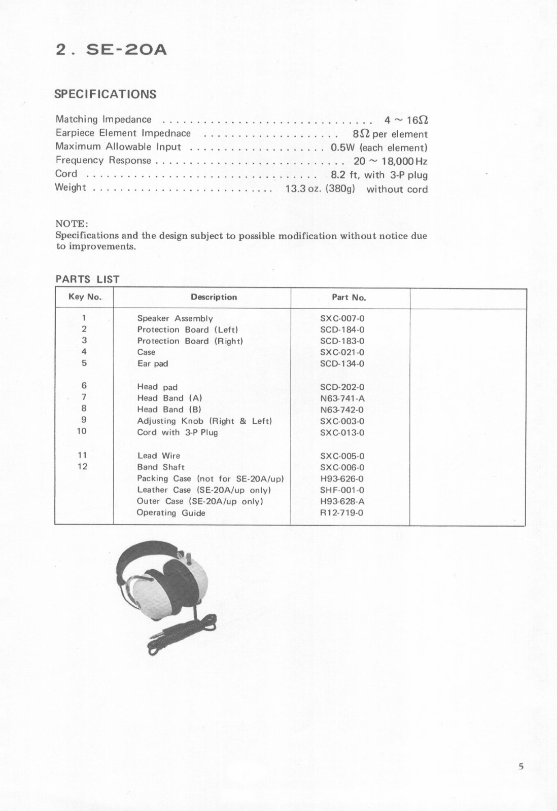 Pioneer SE-20 Service Manual