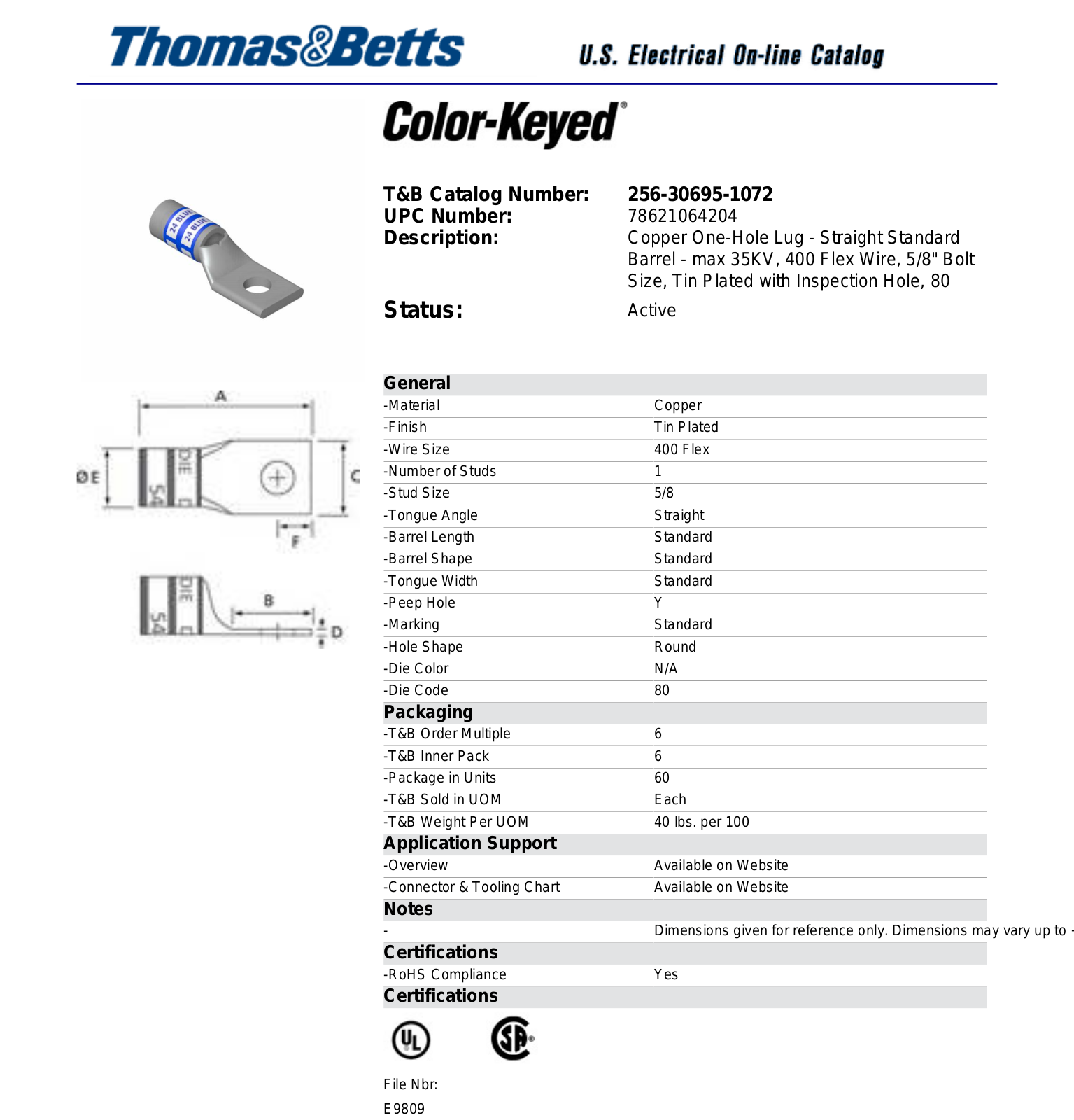 Thomas & Betts 256-30695-1072 Data Sheet - ManualMachine.com
