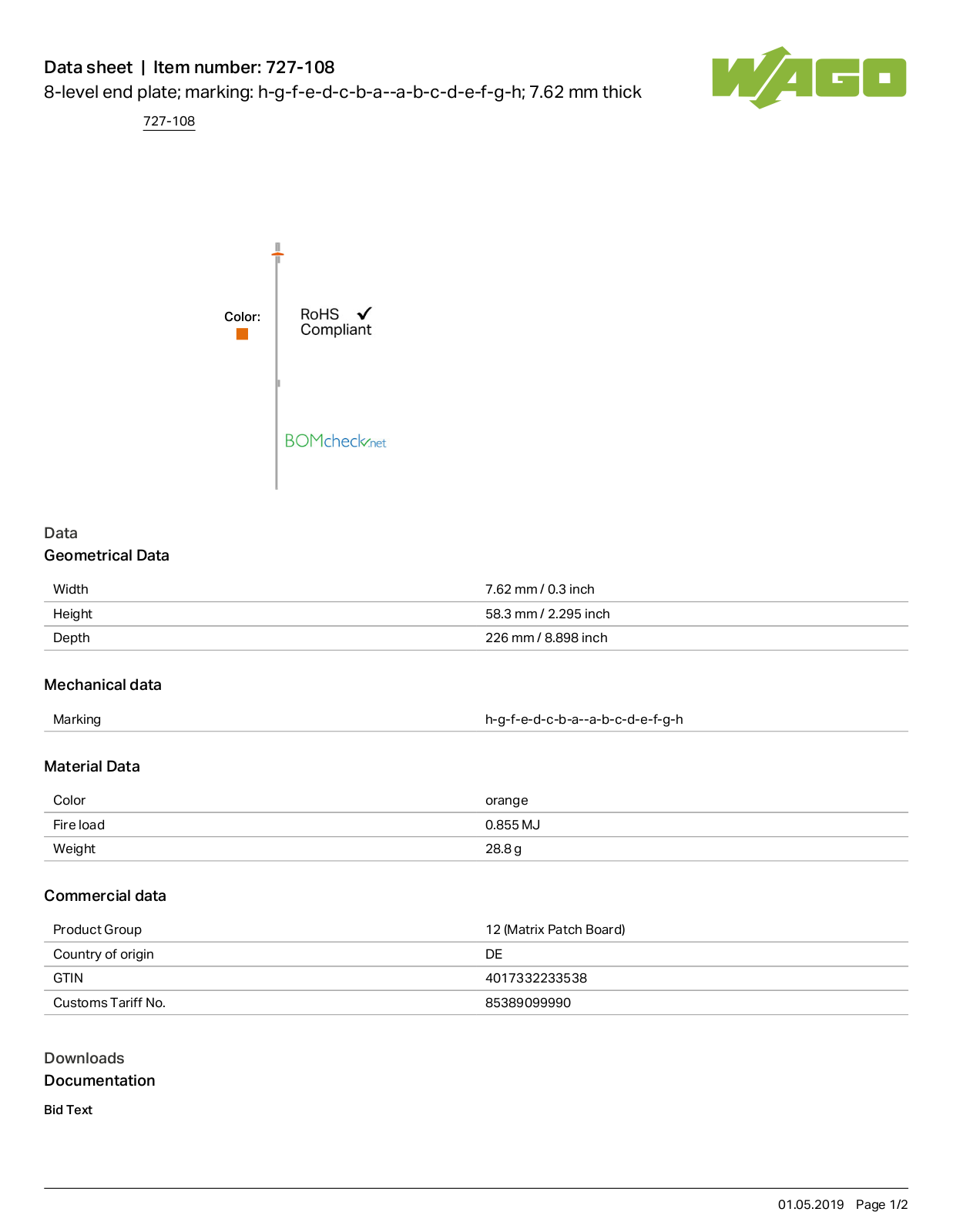 Wago 727-108 Data Sheet