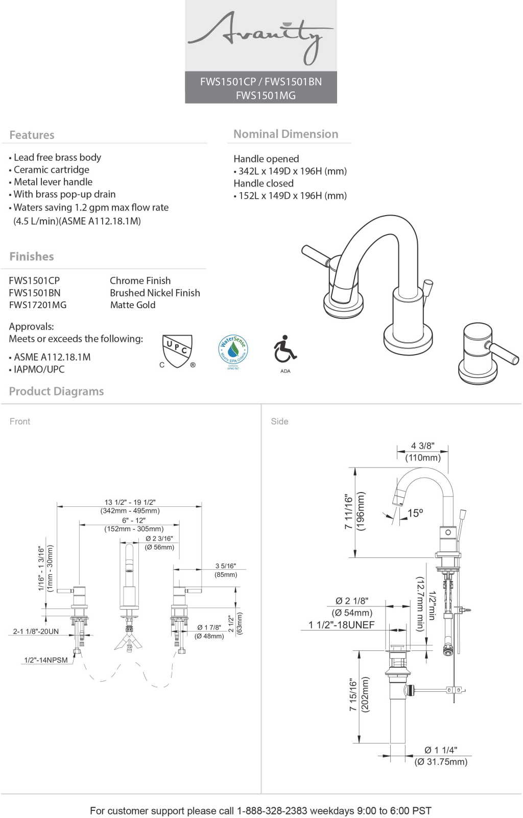 Avanity FWS1501MG Specifications