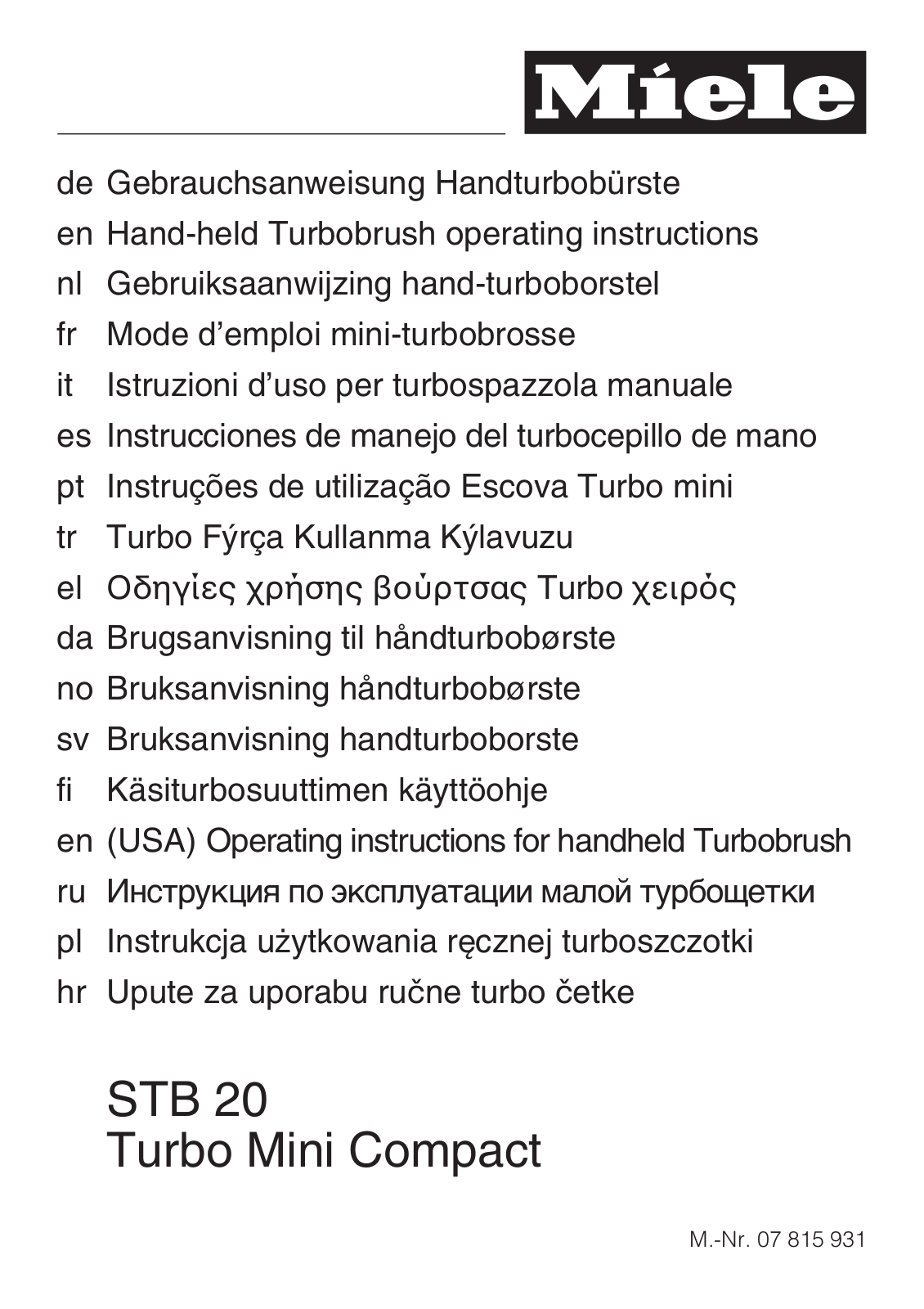 Miele STB 20 User manual