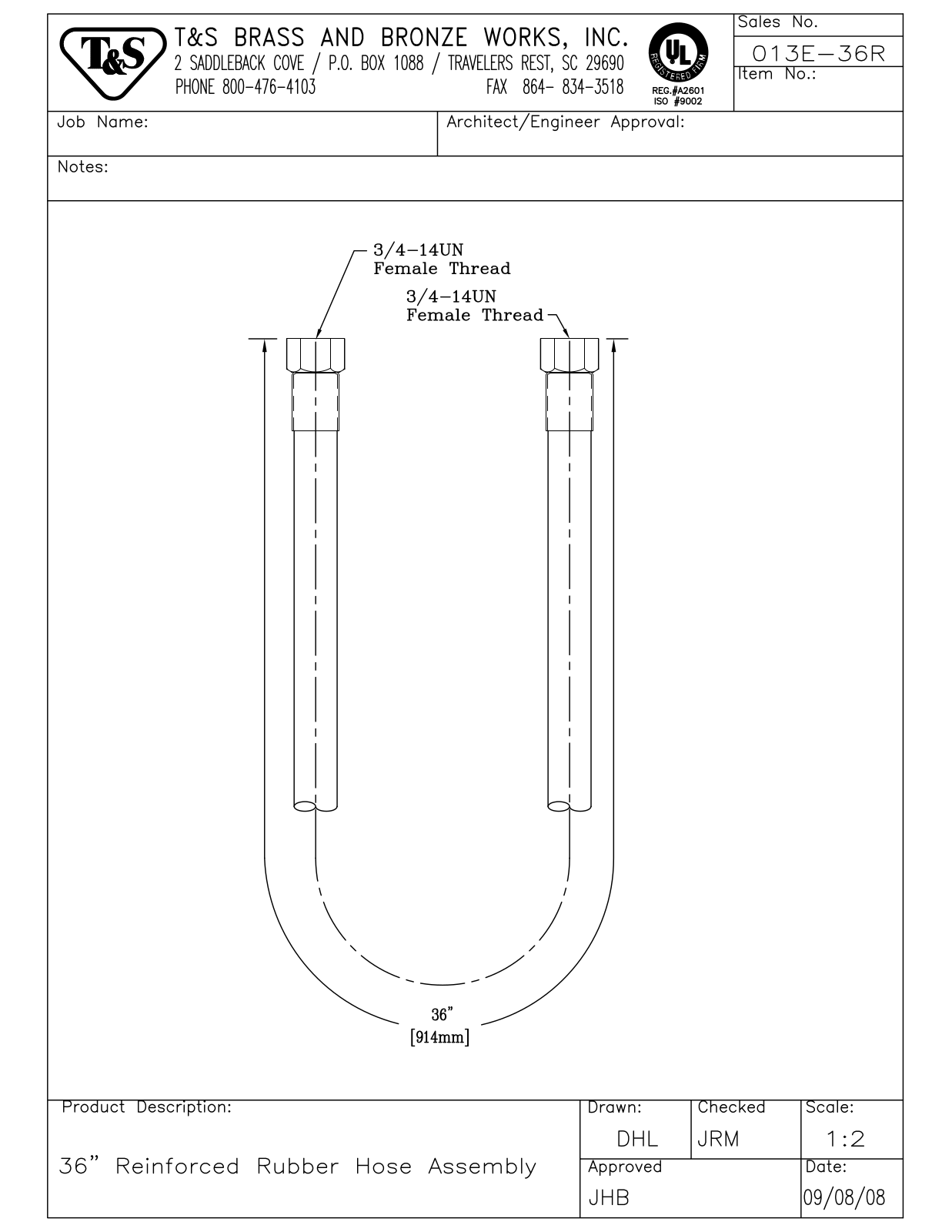 T&S Brass 013E-36R User Manual