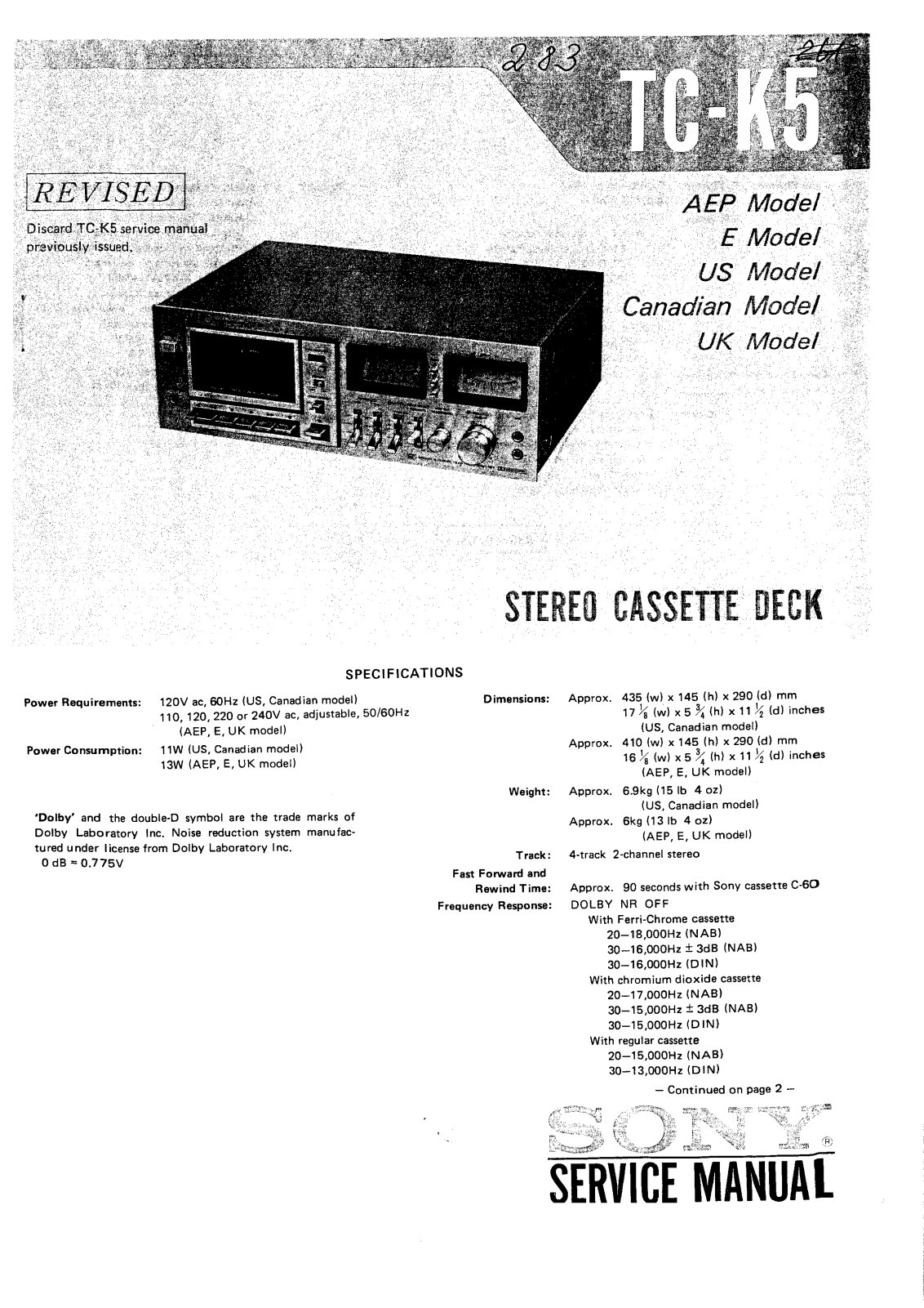 Sony TCK-5 Service manual