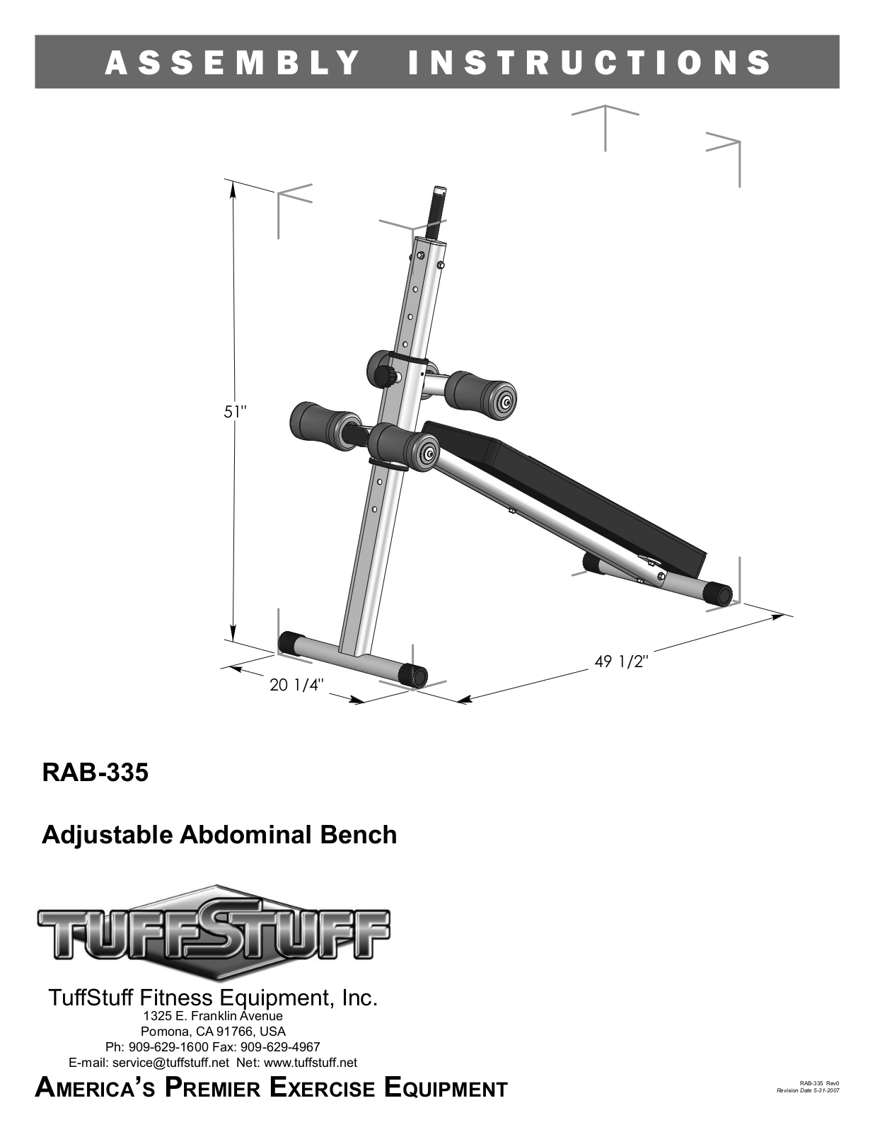 Tuff Stuff RAB-335 User Manual