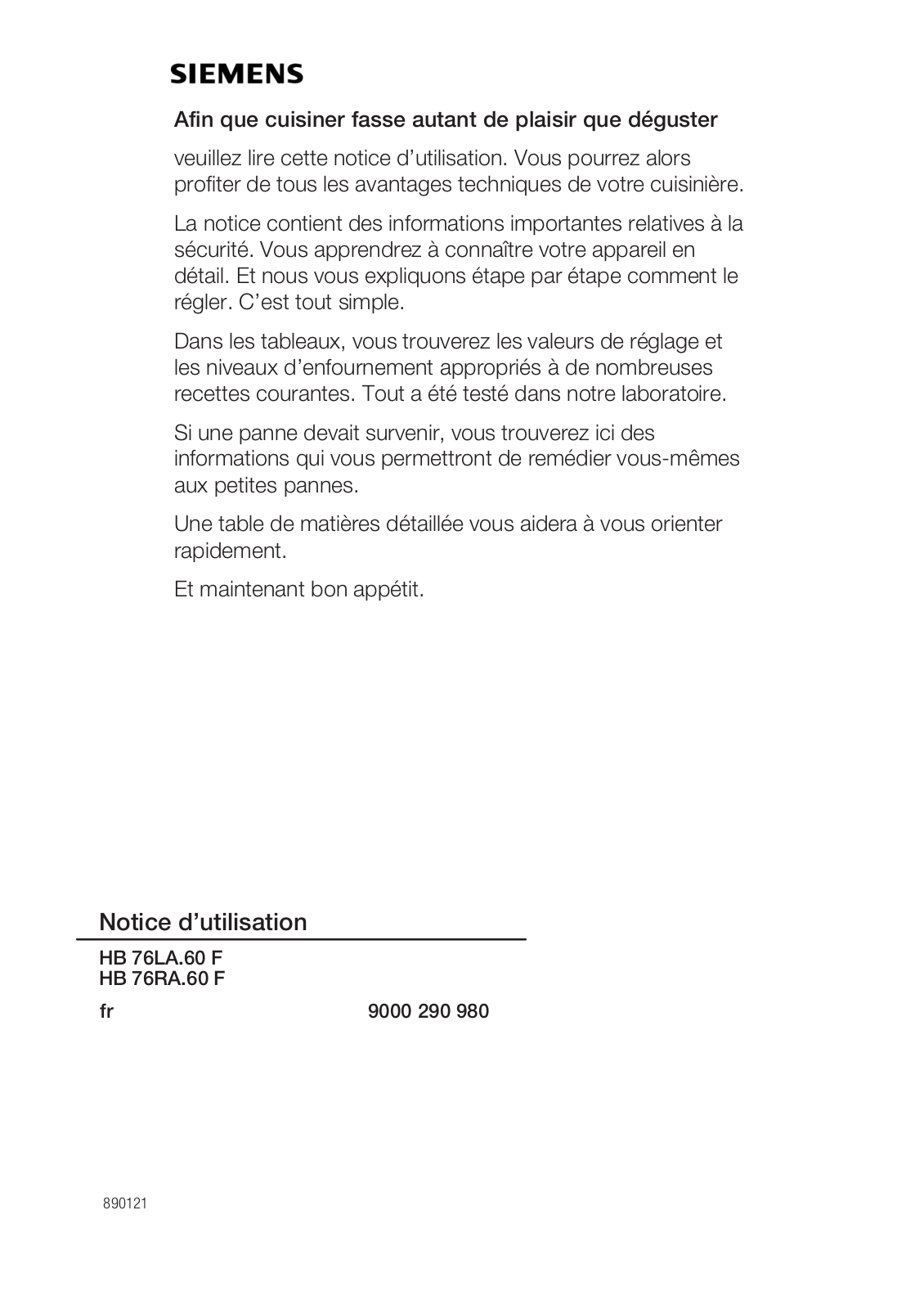 SIEMENS HB76LA560F User Manual