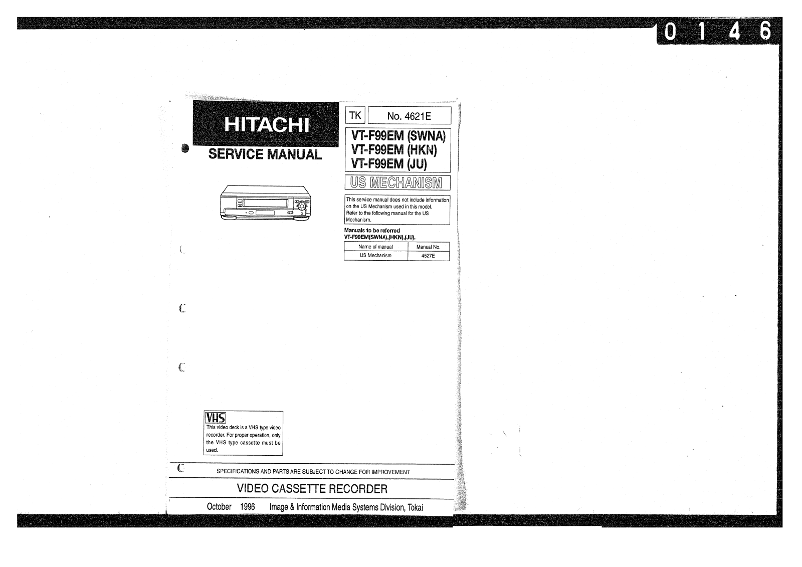 Hitachi VT-F99EM Service Manual