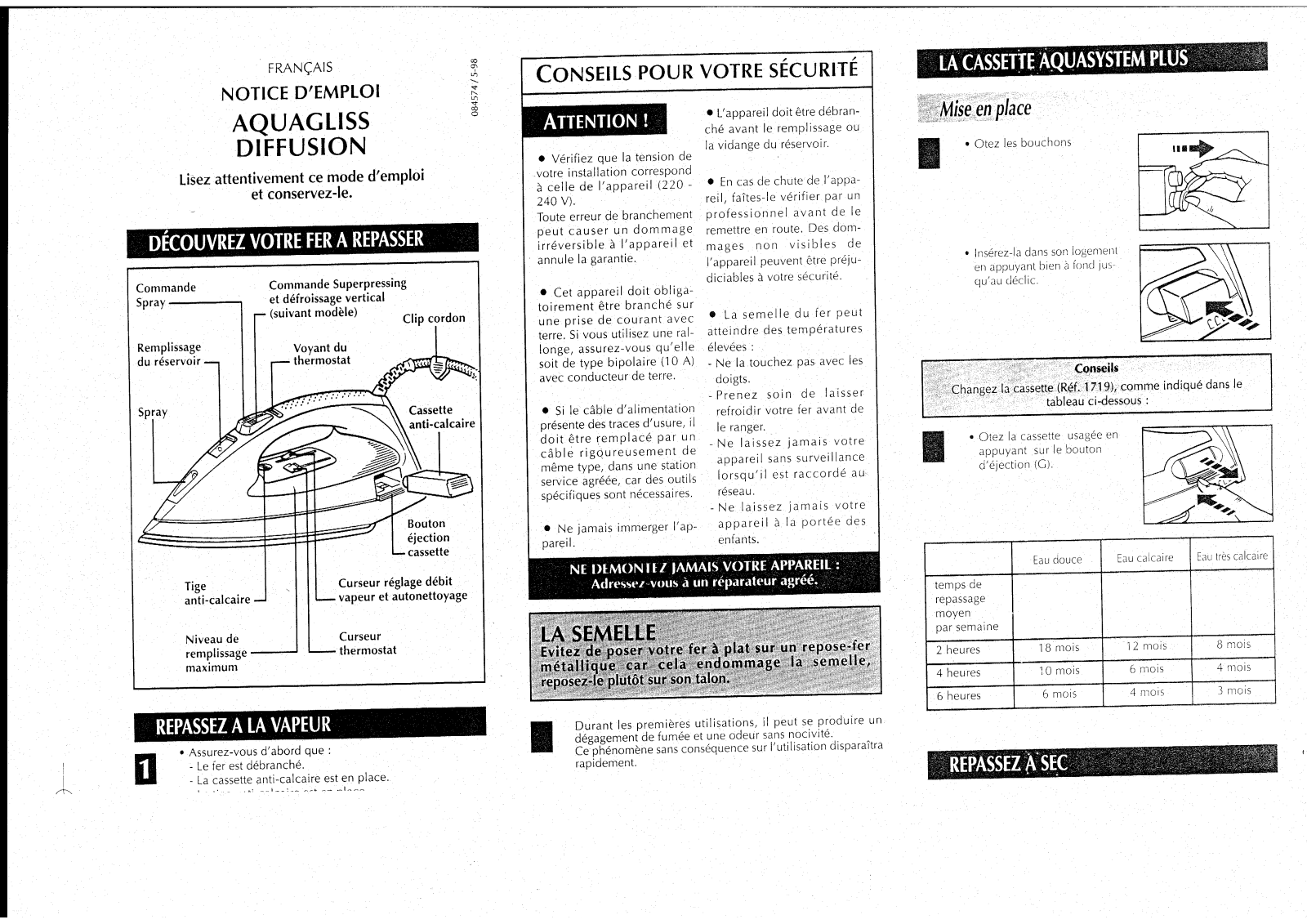 CALOR AQUAGLISS 100 User Manual