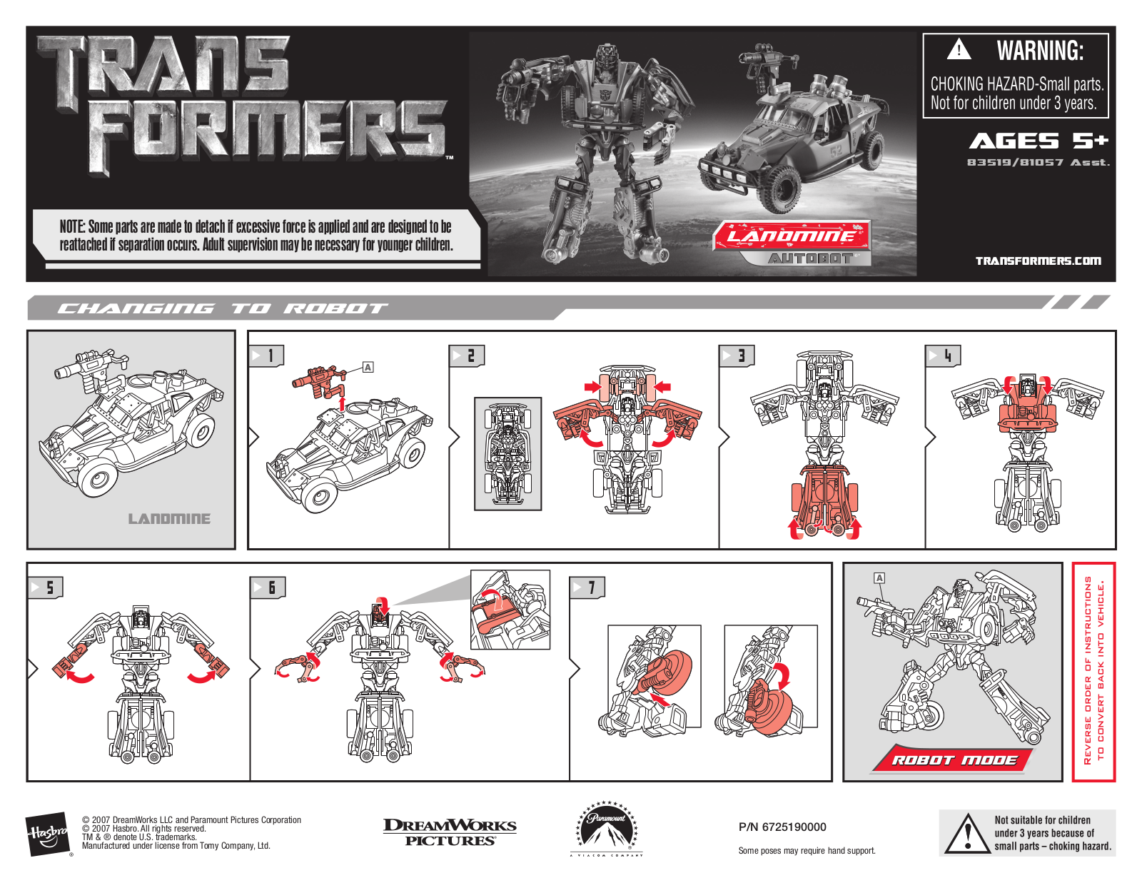 HASBRO Transformers Landmine Autobot User Manual