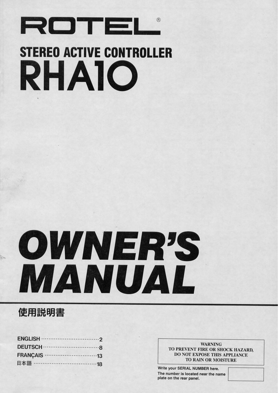 Rotel RHA-10 Owners manual