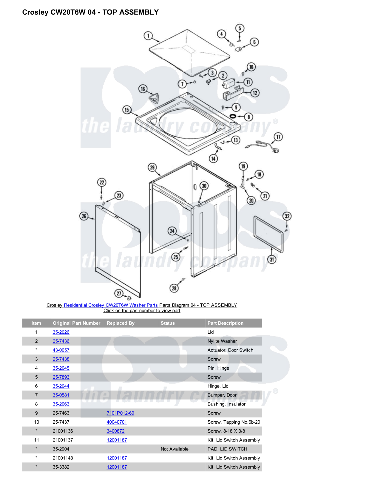 Crosley CW20T6W Parts Diagram