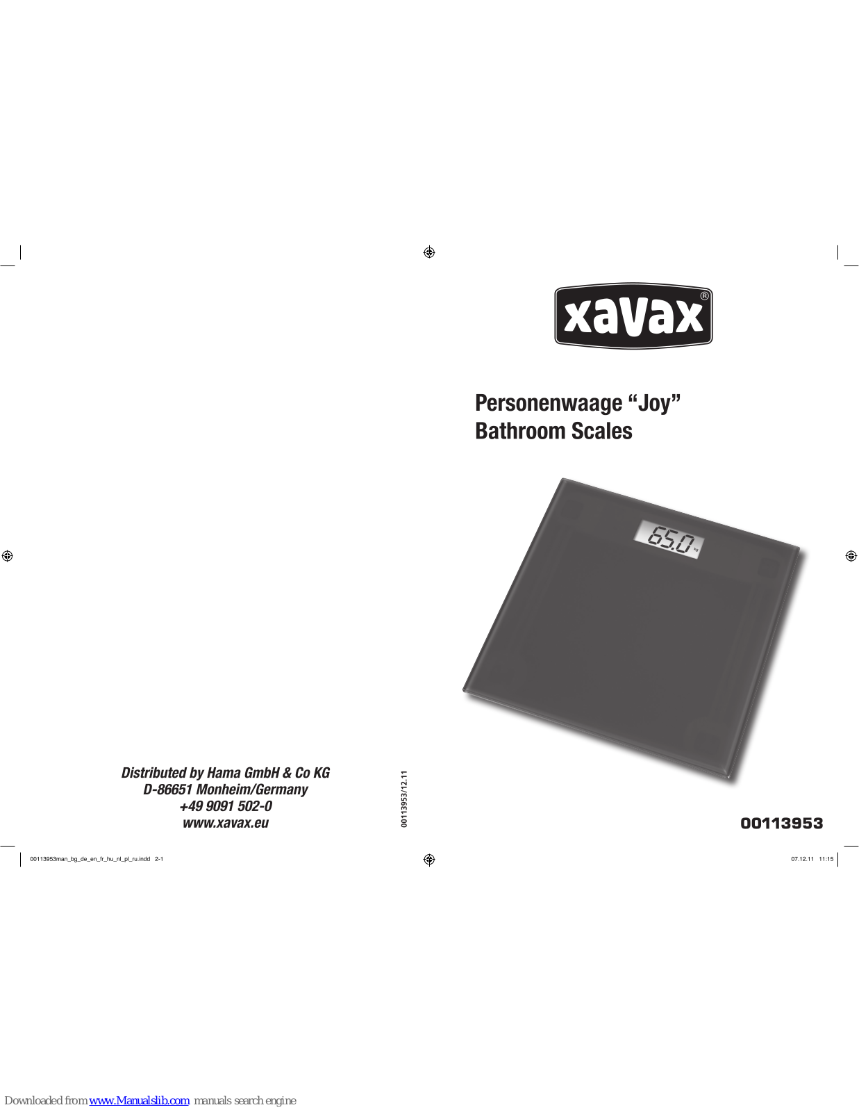 Xavax Joy, 113953 Operating Instructions