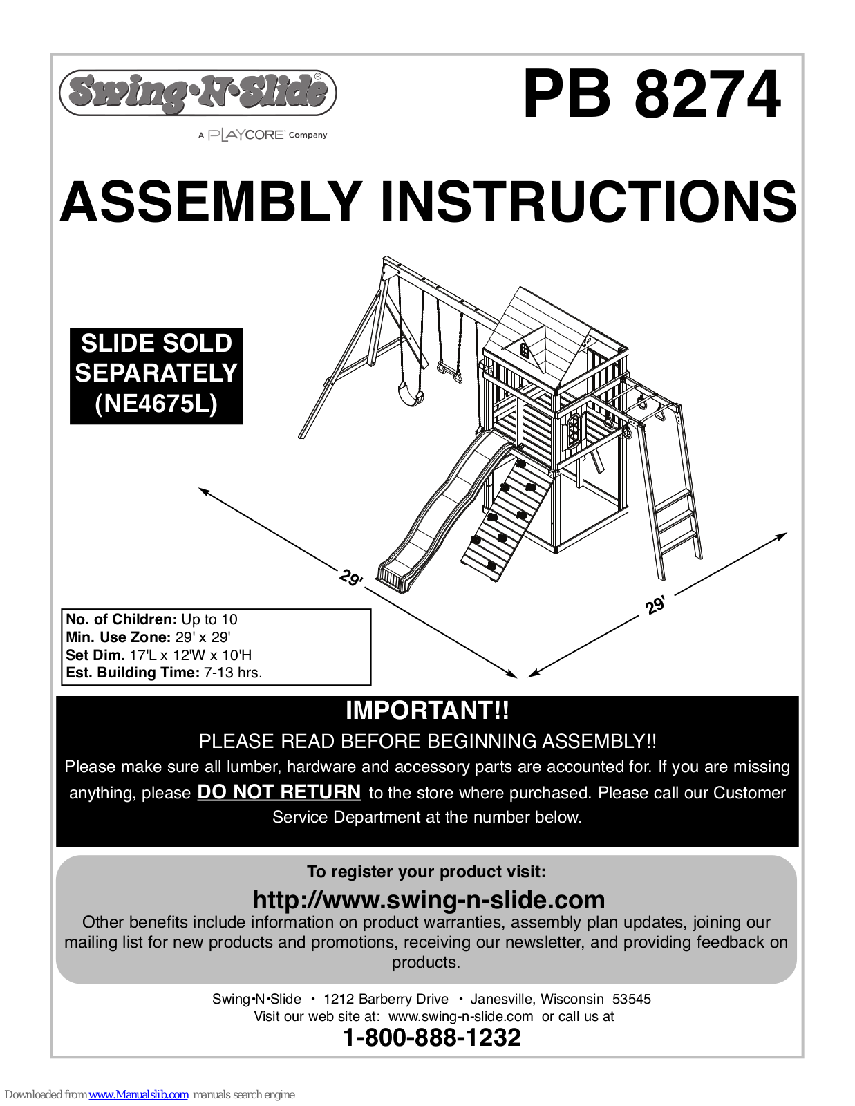 Swing-N-Slide PB 8274 Assembly Instructions Manual