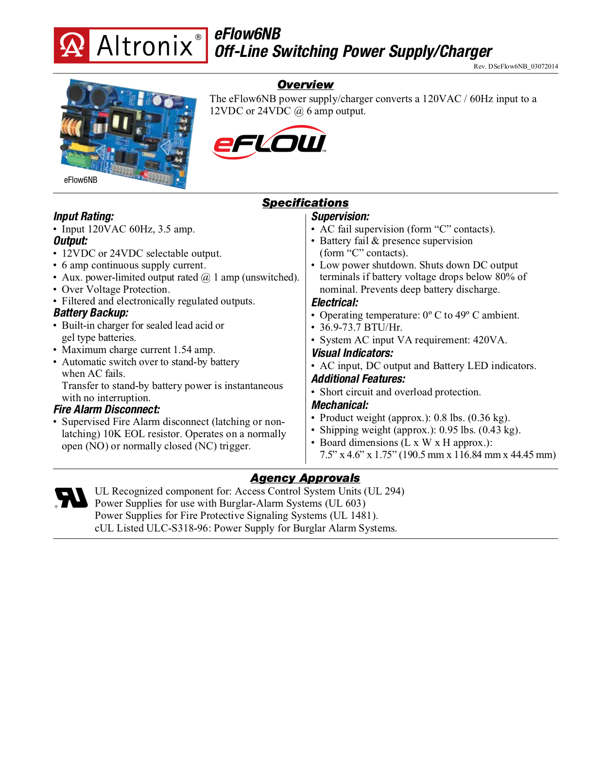 Altronix EFLOW6NB Specsheet