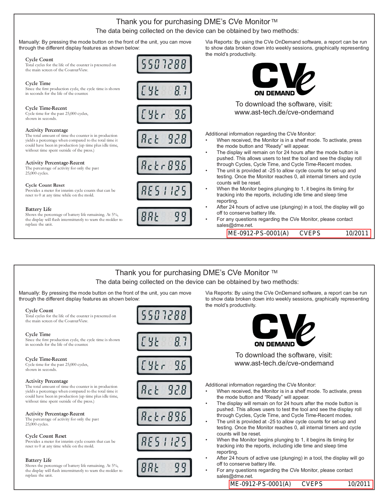 DME CVe Monitor User Manual