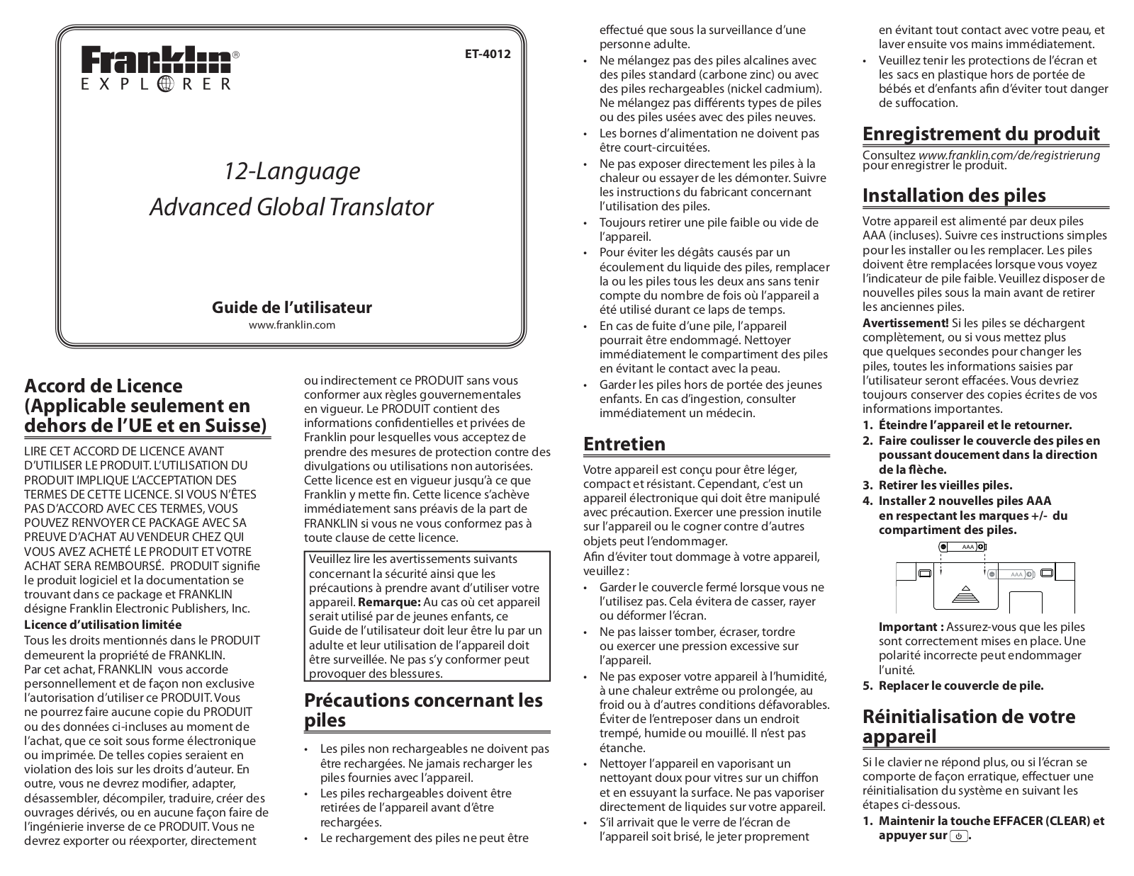 FRANKLIN ET-4012 User Manual