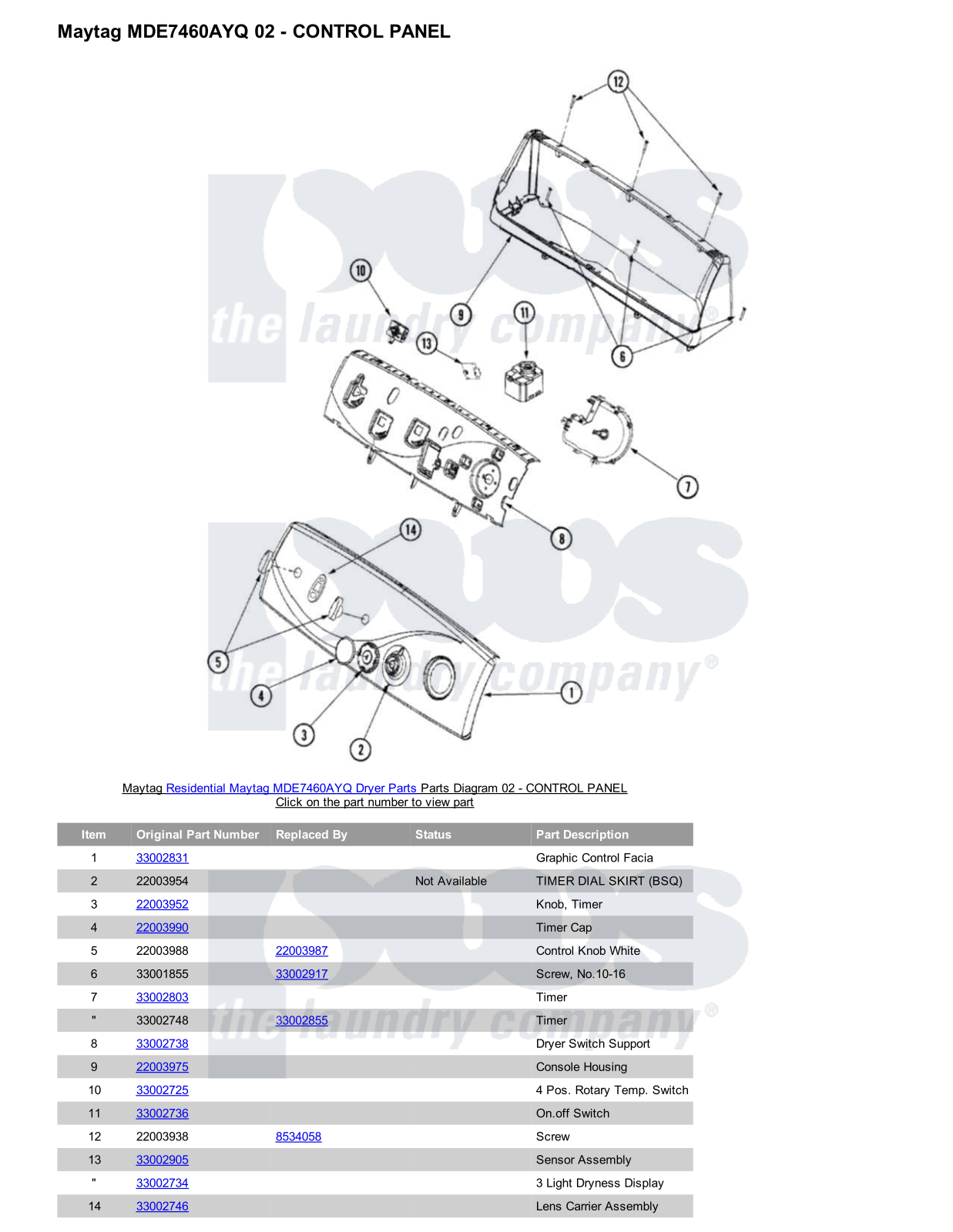 Maytag MDE7460AYQ Parts Diagram