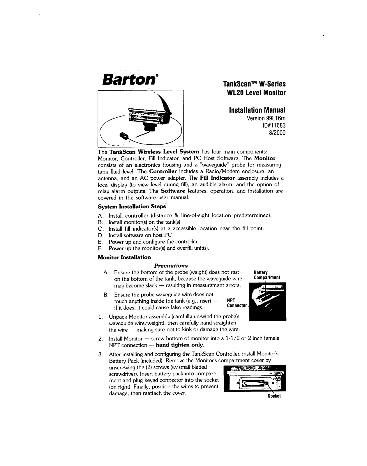 Barton Instrument Systems WL20 Owners Manual