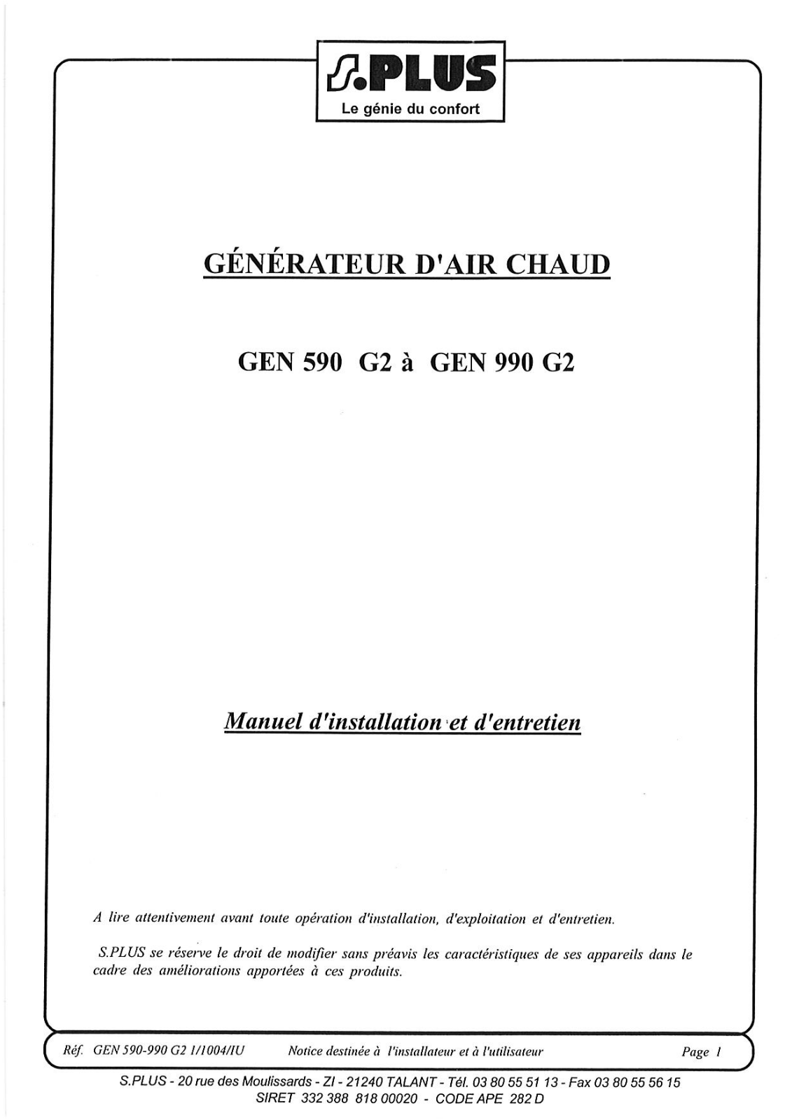 S.PLUS GEN 760 G2, GEN 990 G2 User Manual