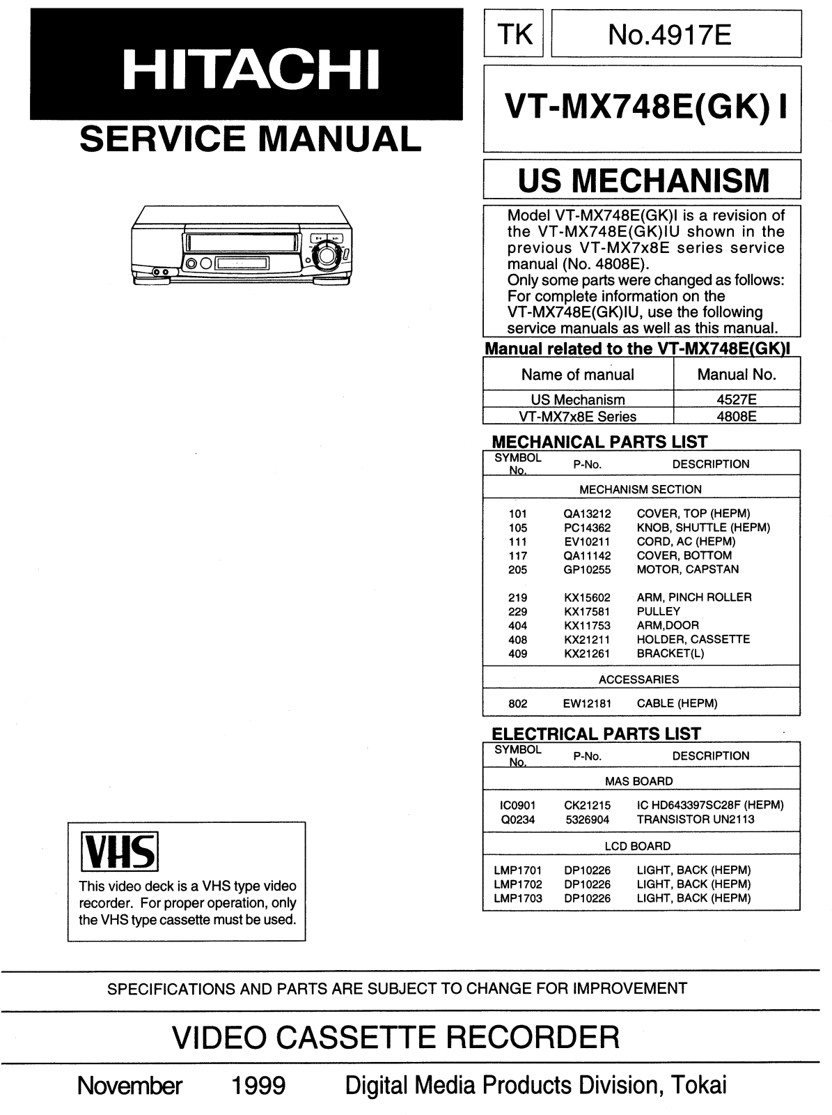Hitachi VT-MX748 Service Manual